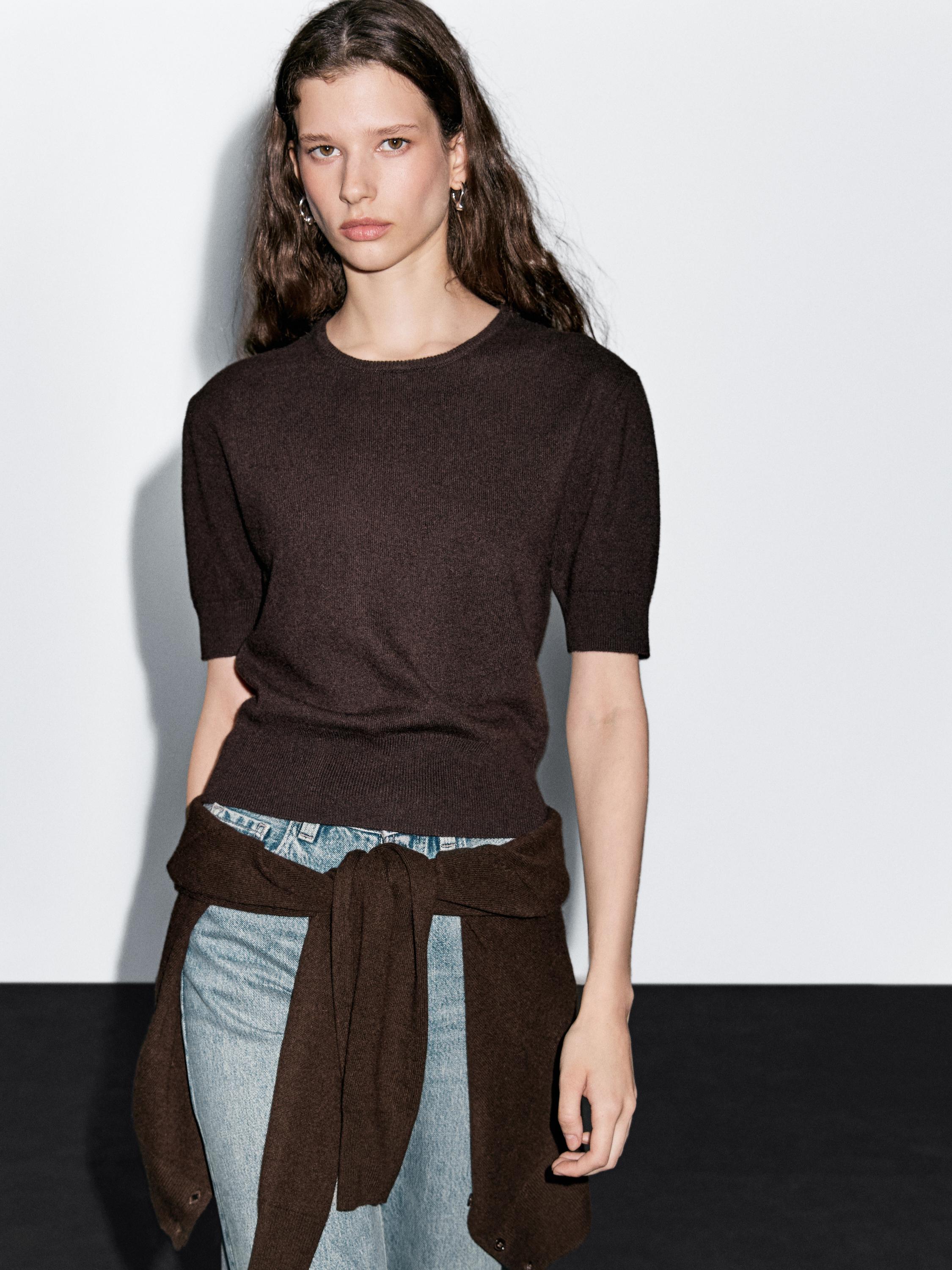 Short sleeve wool blend sweater