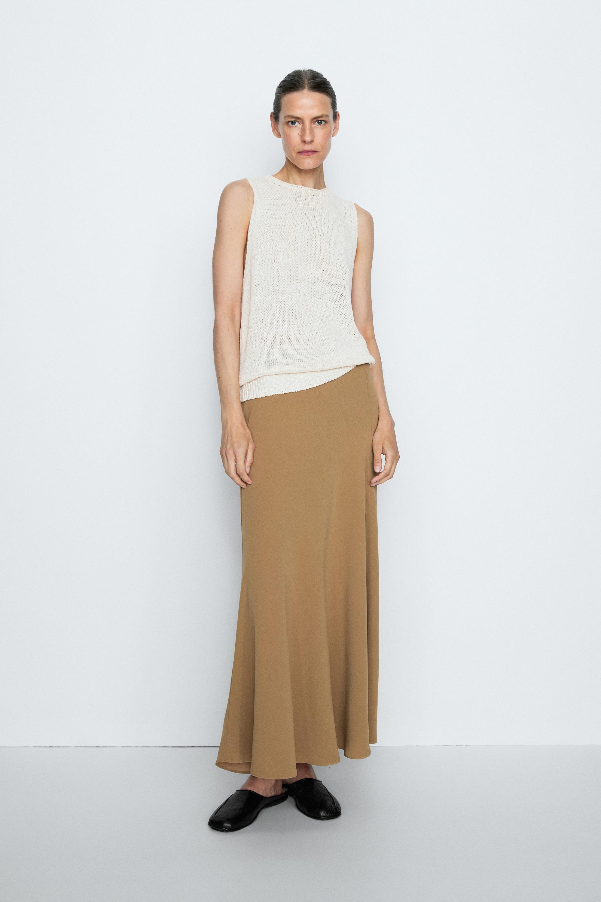 Flowing flared midi skirt - STUDIO — Caramel