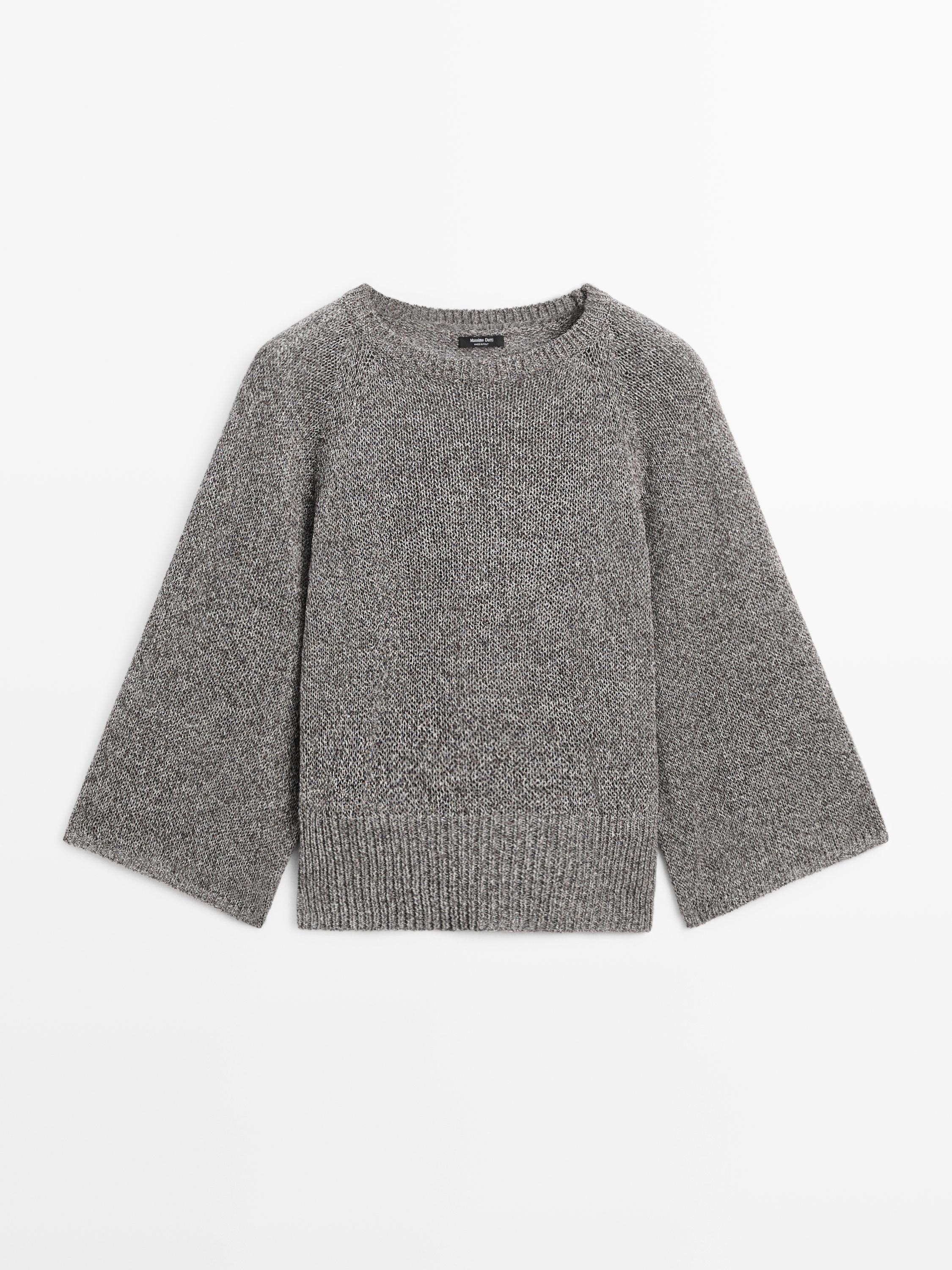 Cotton blend heathered knit sweater — MEDIUM GREY