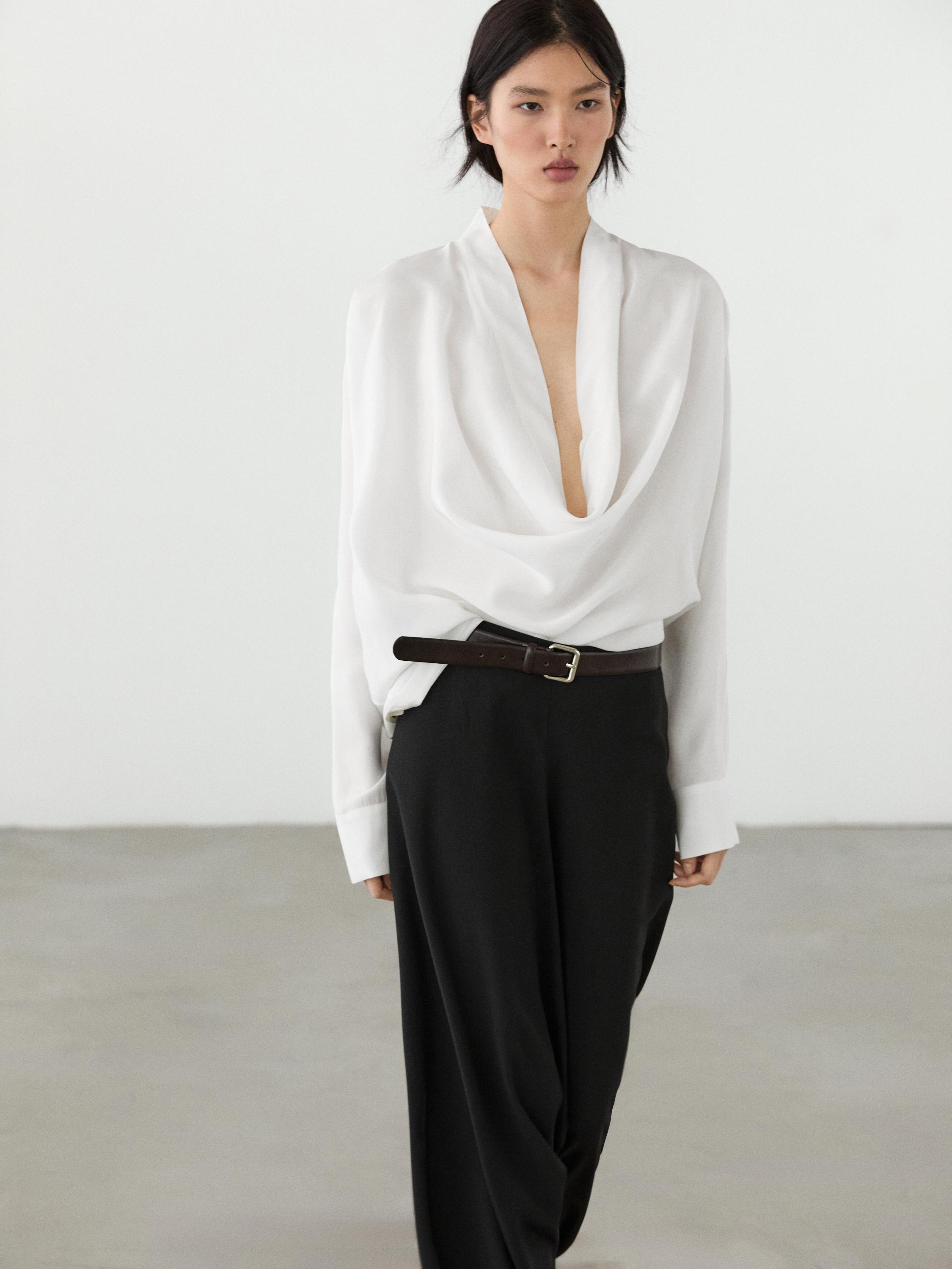 Flowing shirt with cowl neckline detail — WHITE