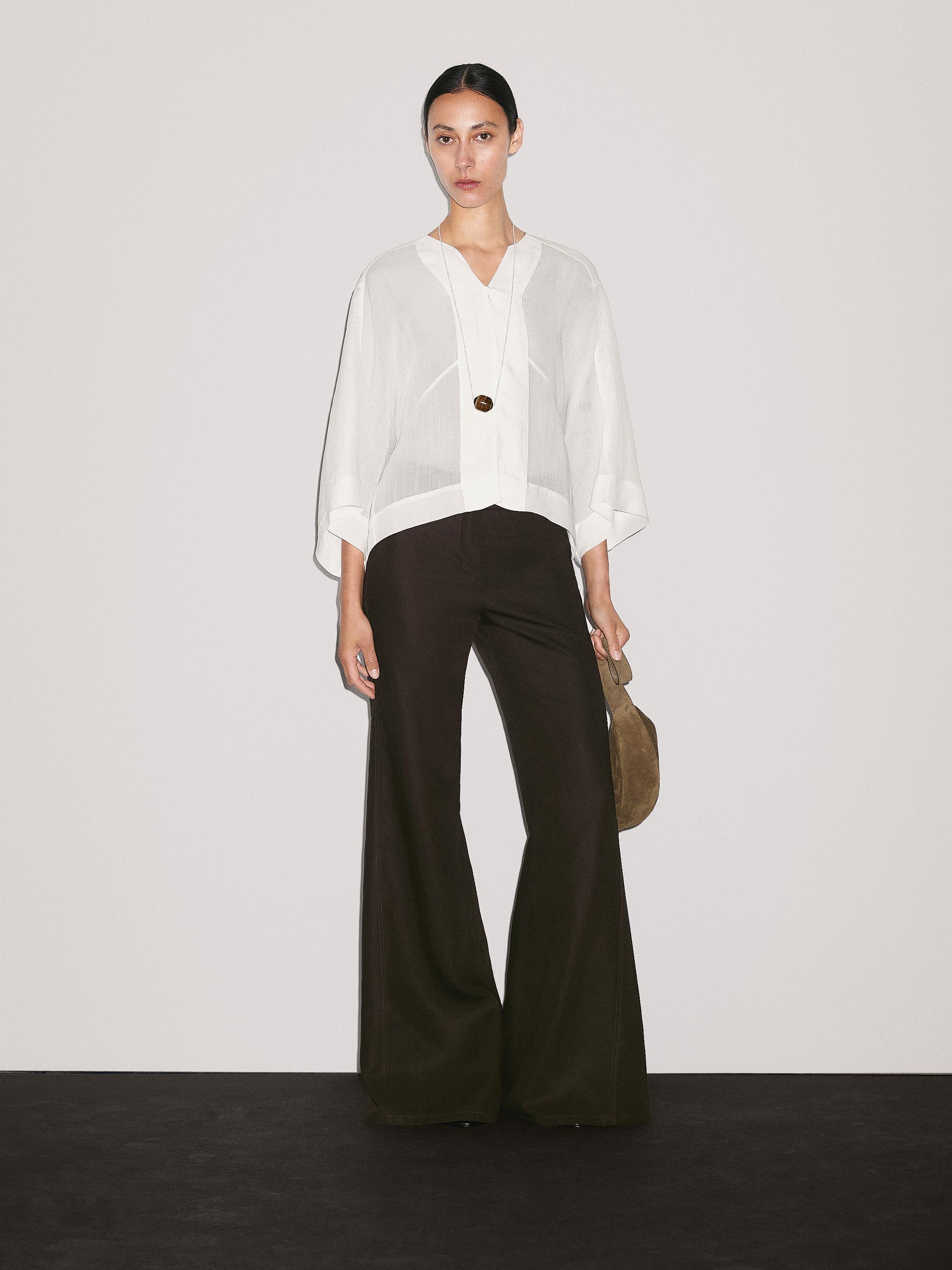 ★ Massimo Dutti★ 100 Linen Kick Flare Fit Pants 050448457 100% linen kick flare fit trousers · Chocolate · Dressy