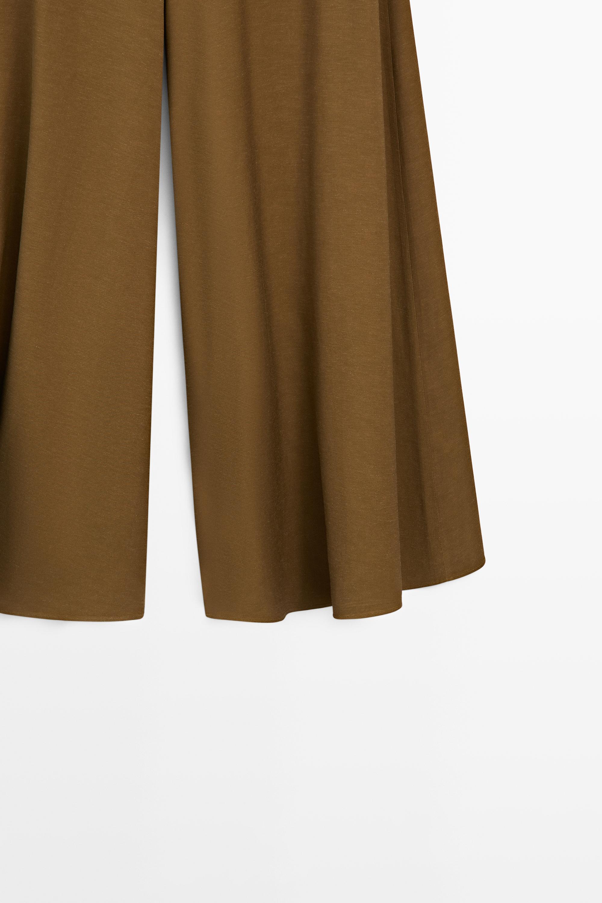 Flowing fabric wide-leg trousers — MOSS GREEN