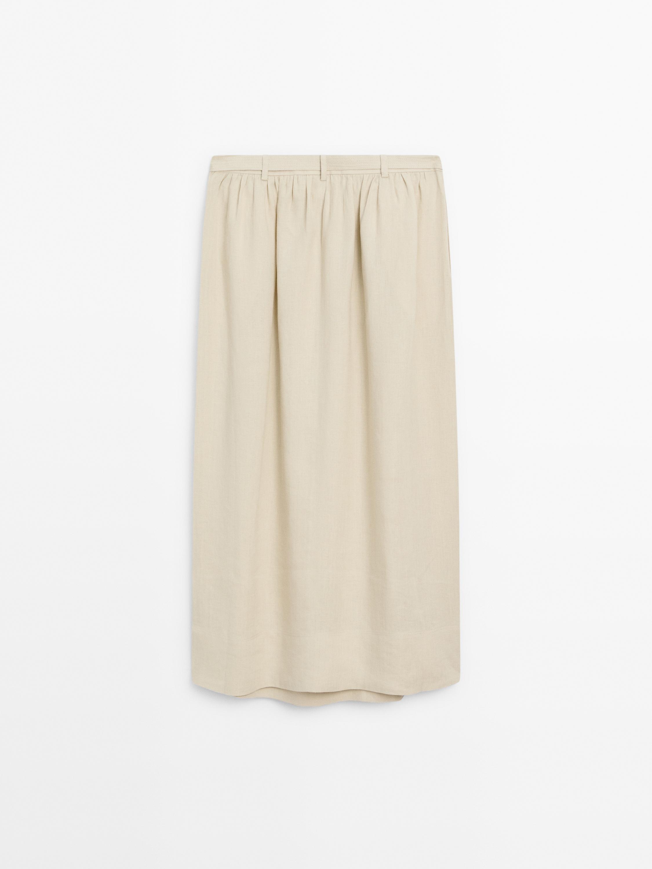 Jupe midi en lin avec ceinture