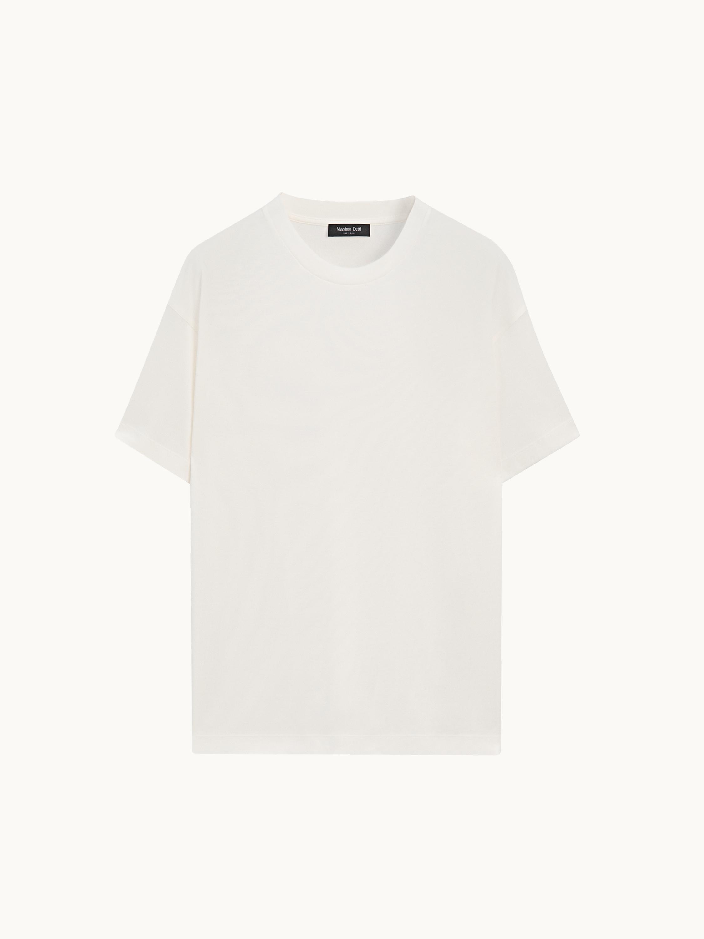 Boxy fit short sleeve cotton blend T-shirt — CREAM