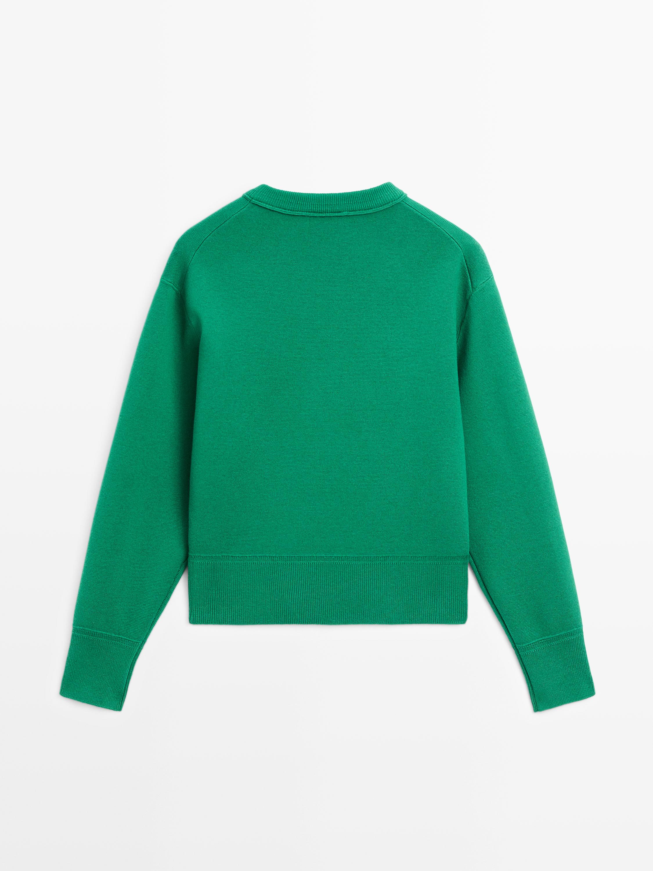 Cotton blend knit sweater — Green billiard