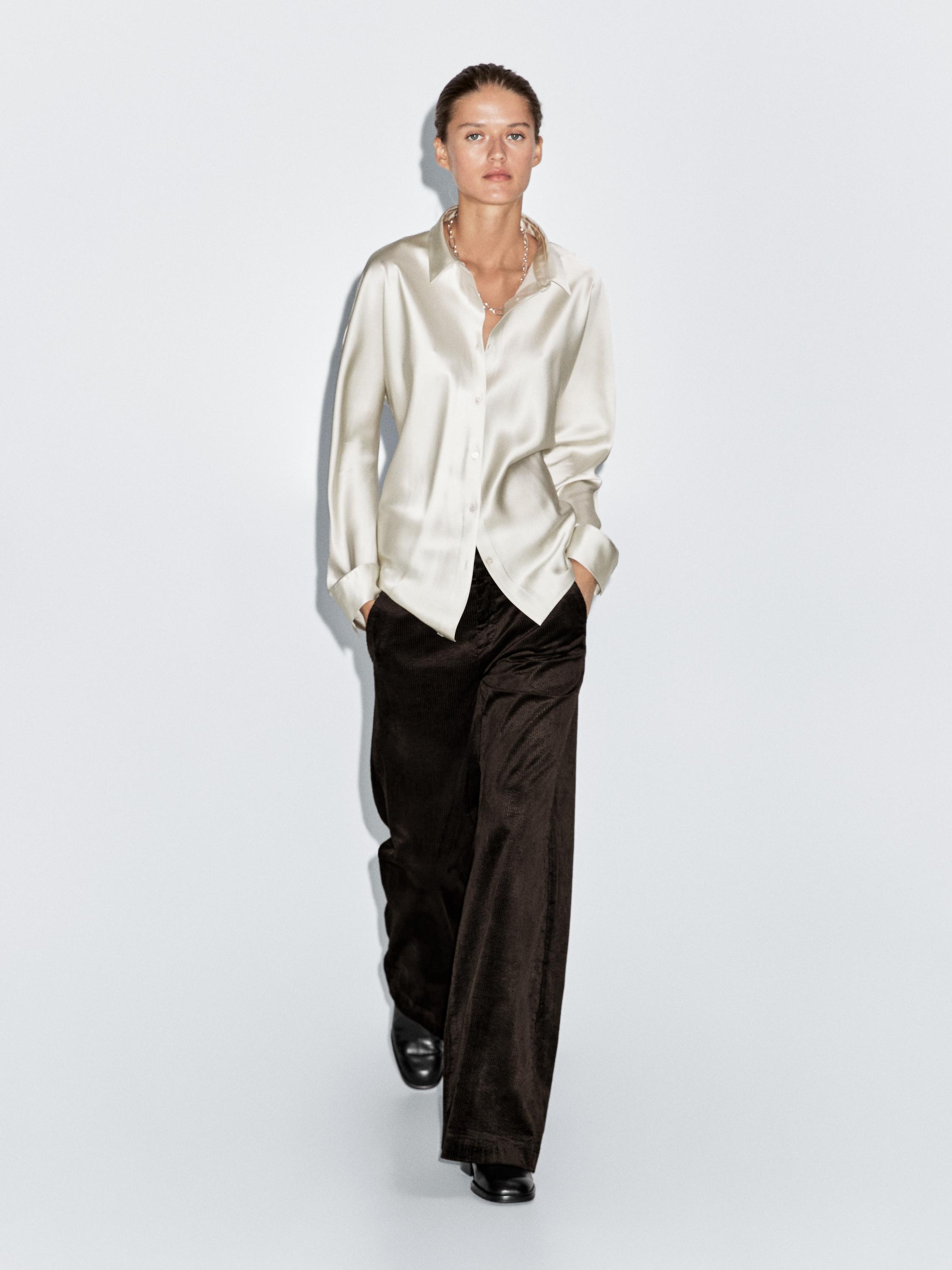 Pantalon palazzo mid-rise en velours côtelé