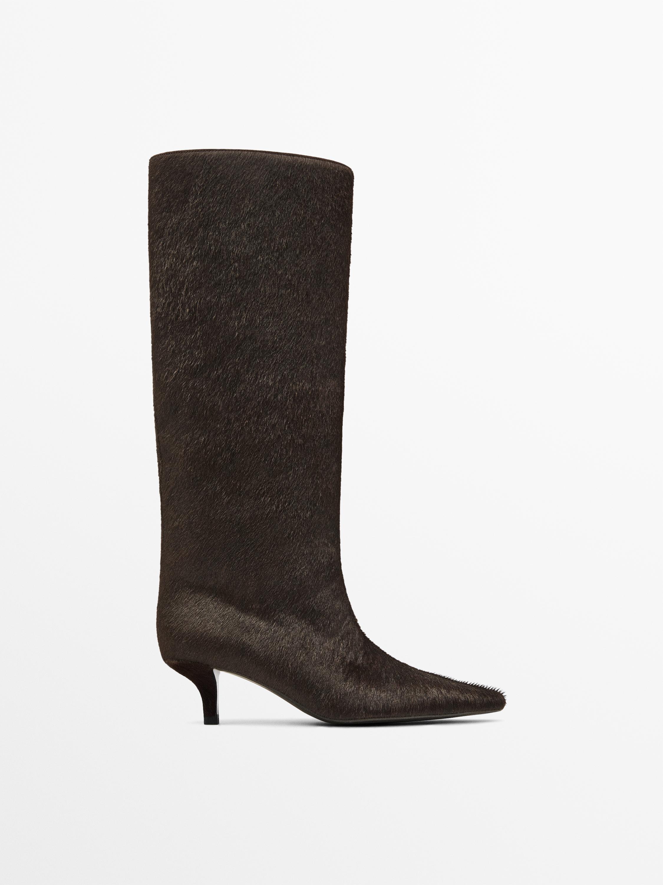 Hair on leather heeled boots