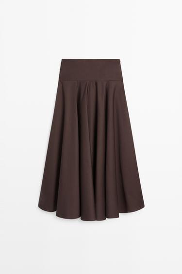 Flounce midi skirt with yoke detail — BROWN 2