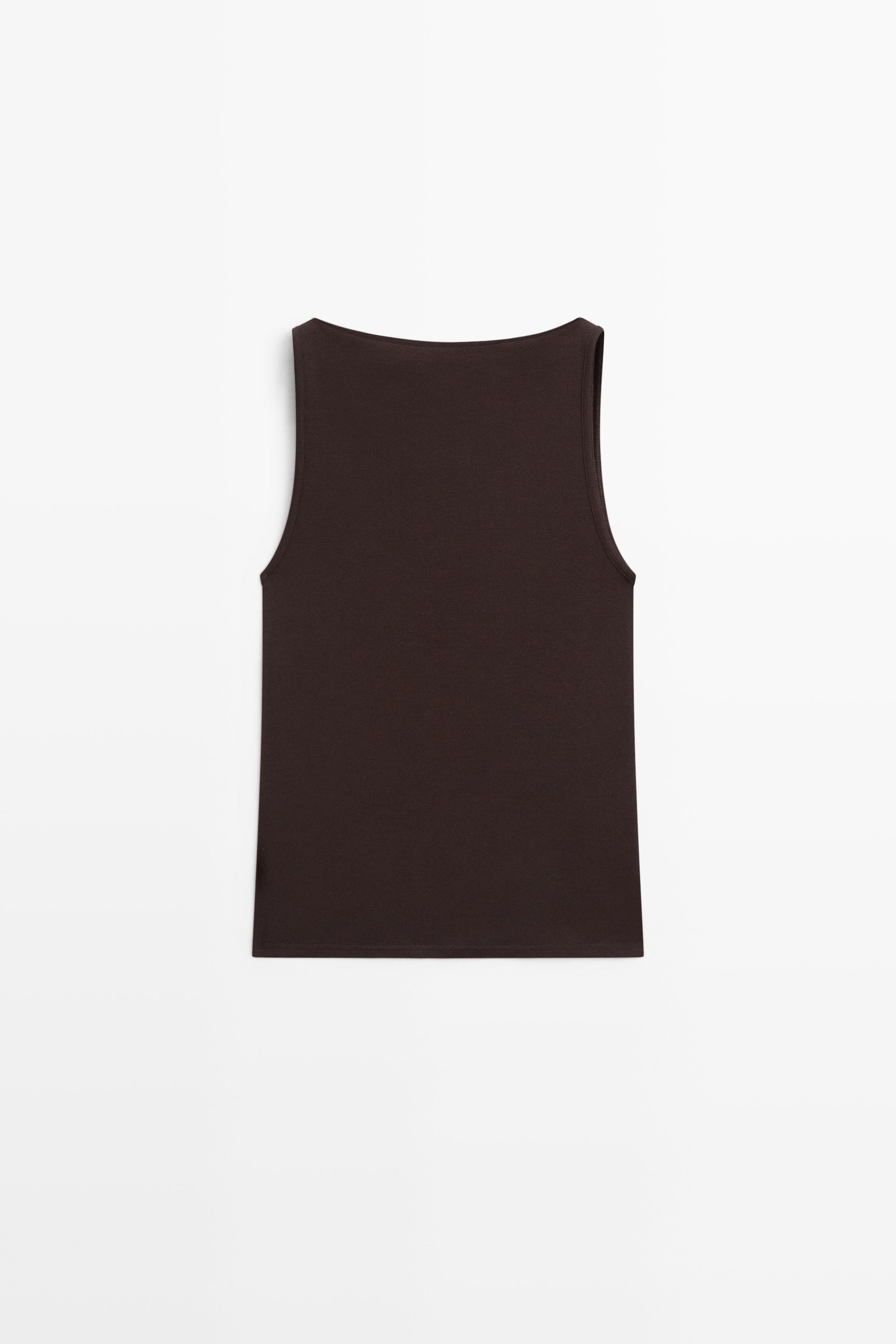 100% cotton straight neckline T-shirt — BROWN