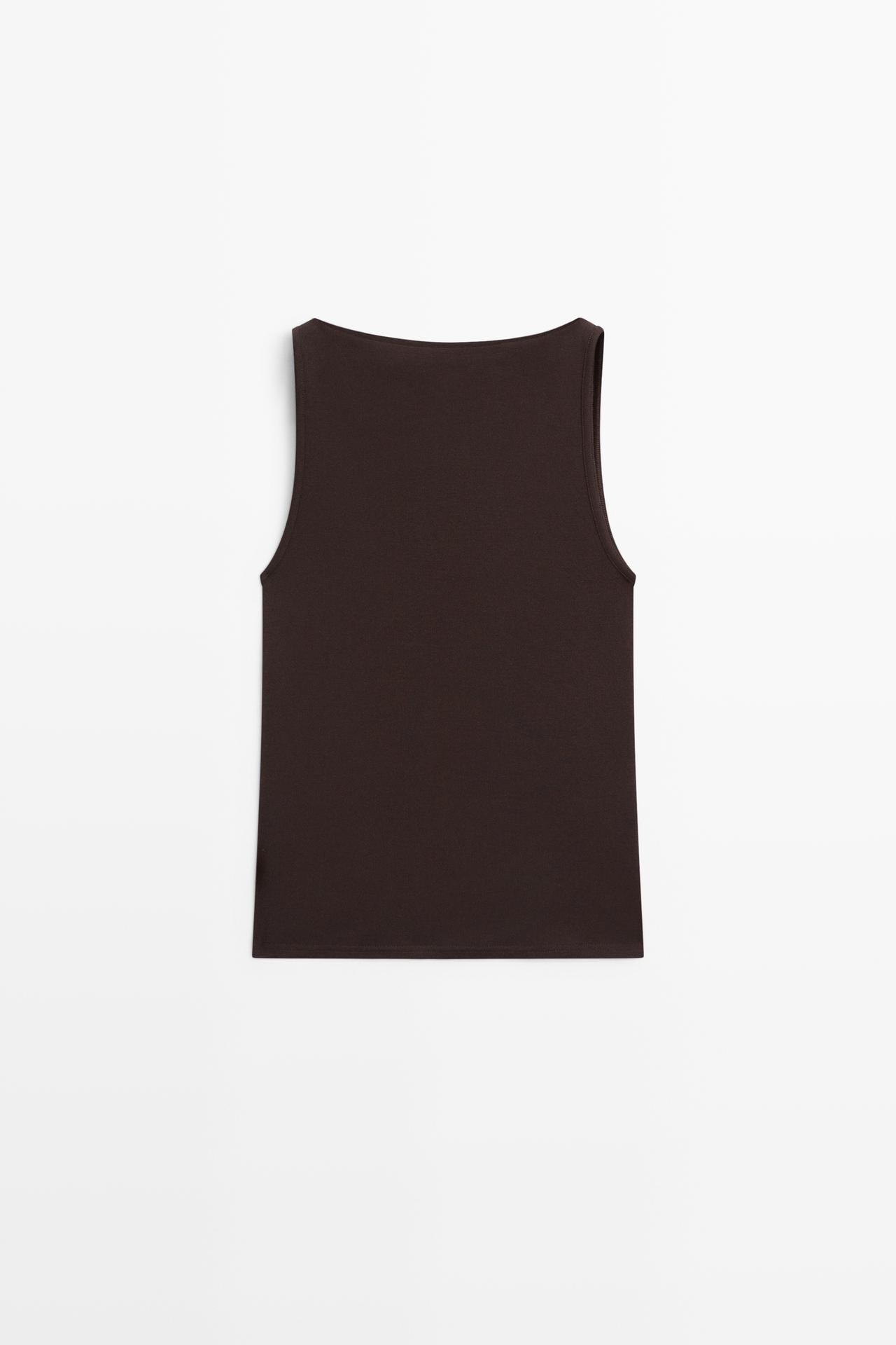 100% cotton straight neckline T-shirt — BROWN