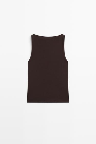 100% cotton straight neckline T-shirt — BROWN 2