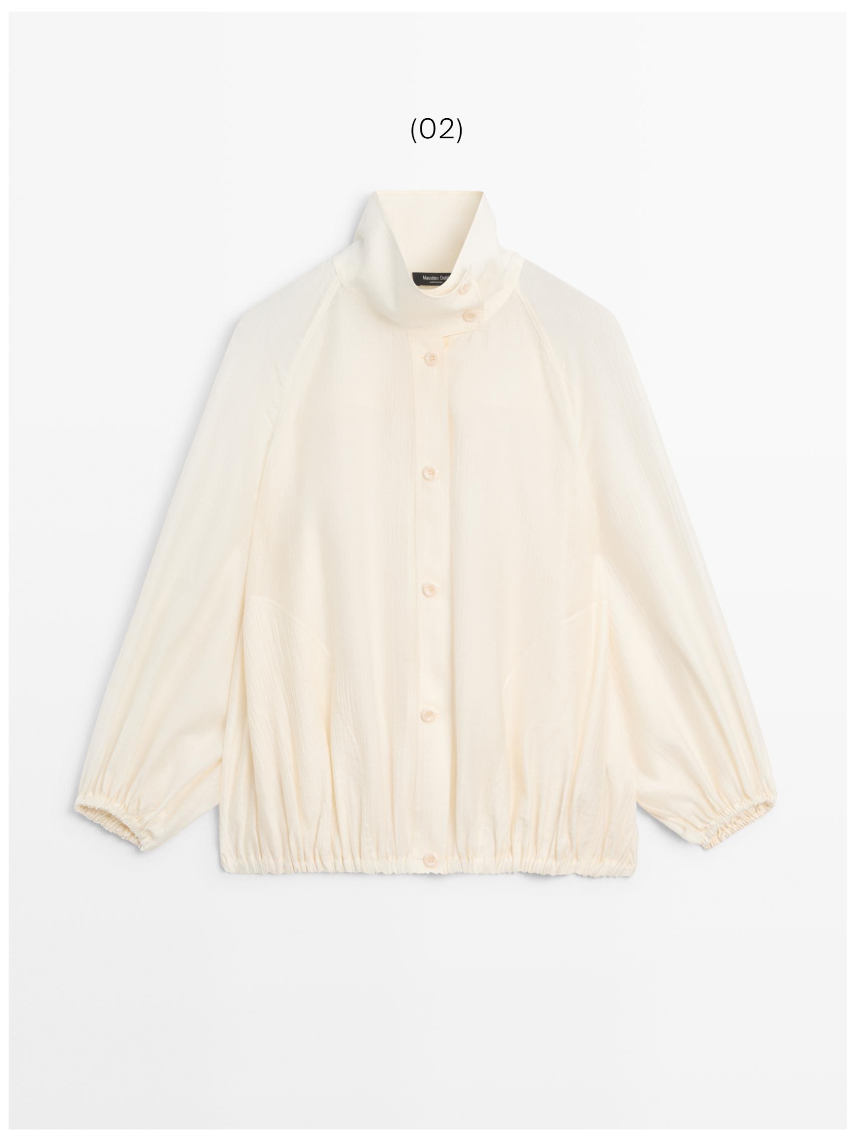 Fluid overshirt with puff detail — CREAM
