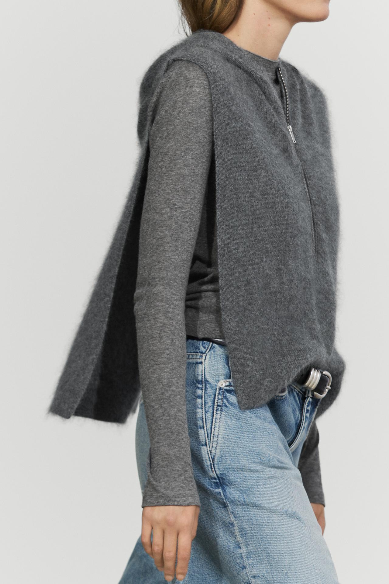 100% cashmere hooded knit vest — GREY
