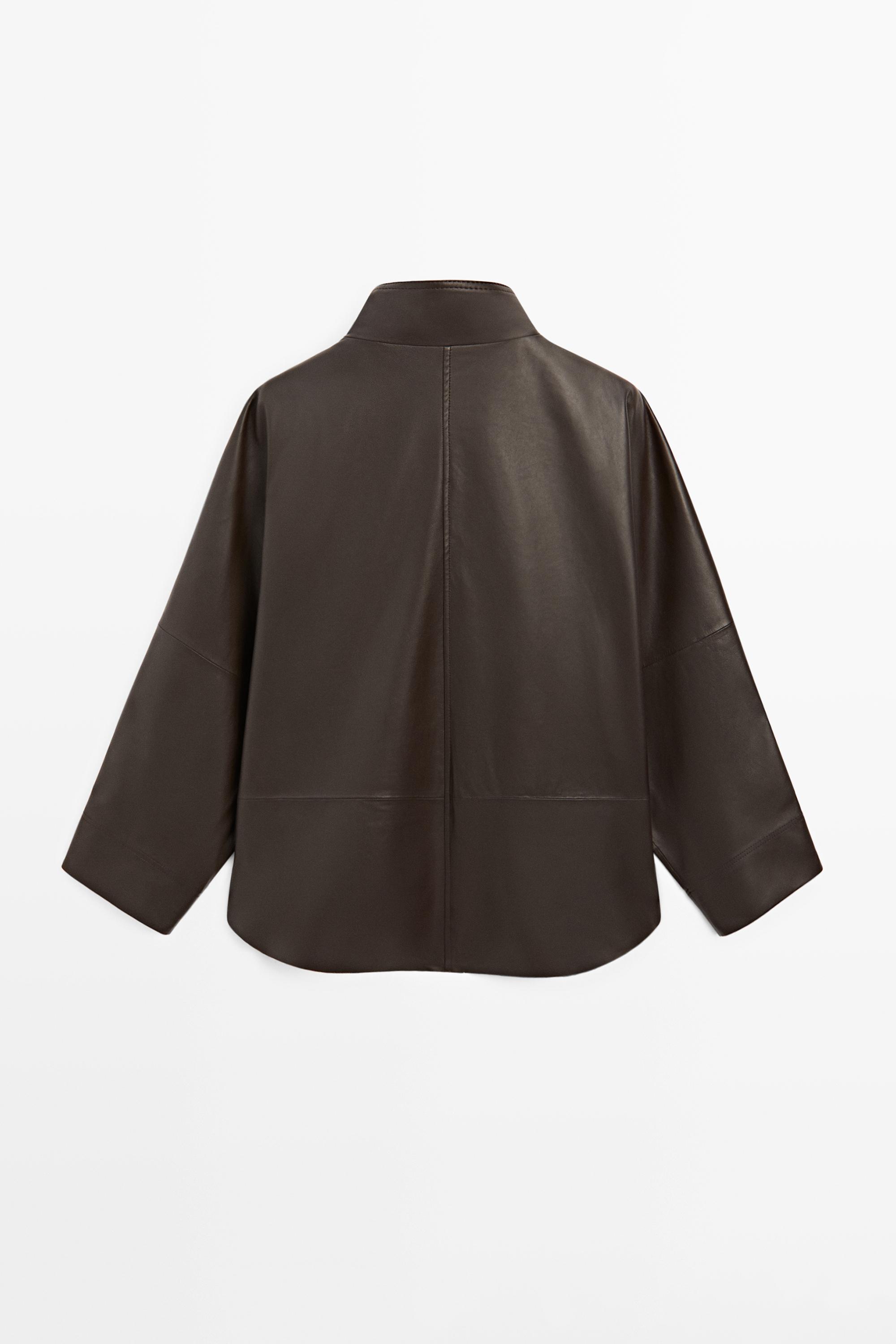 Nappa leather cape jacket — BROWN