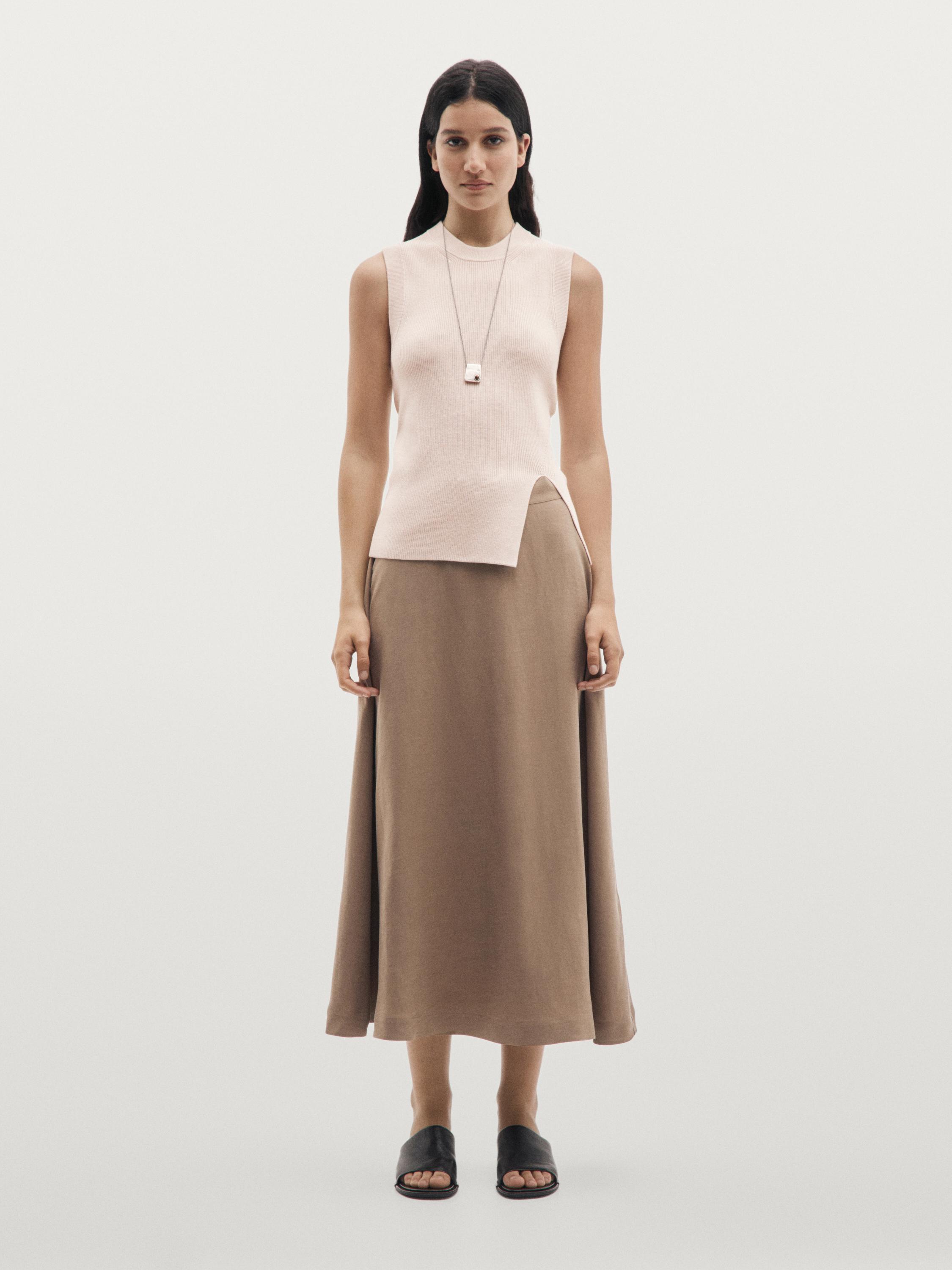 Flared midi skirt with elasticated waistband — Washed