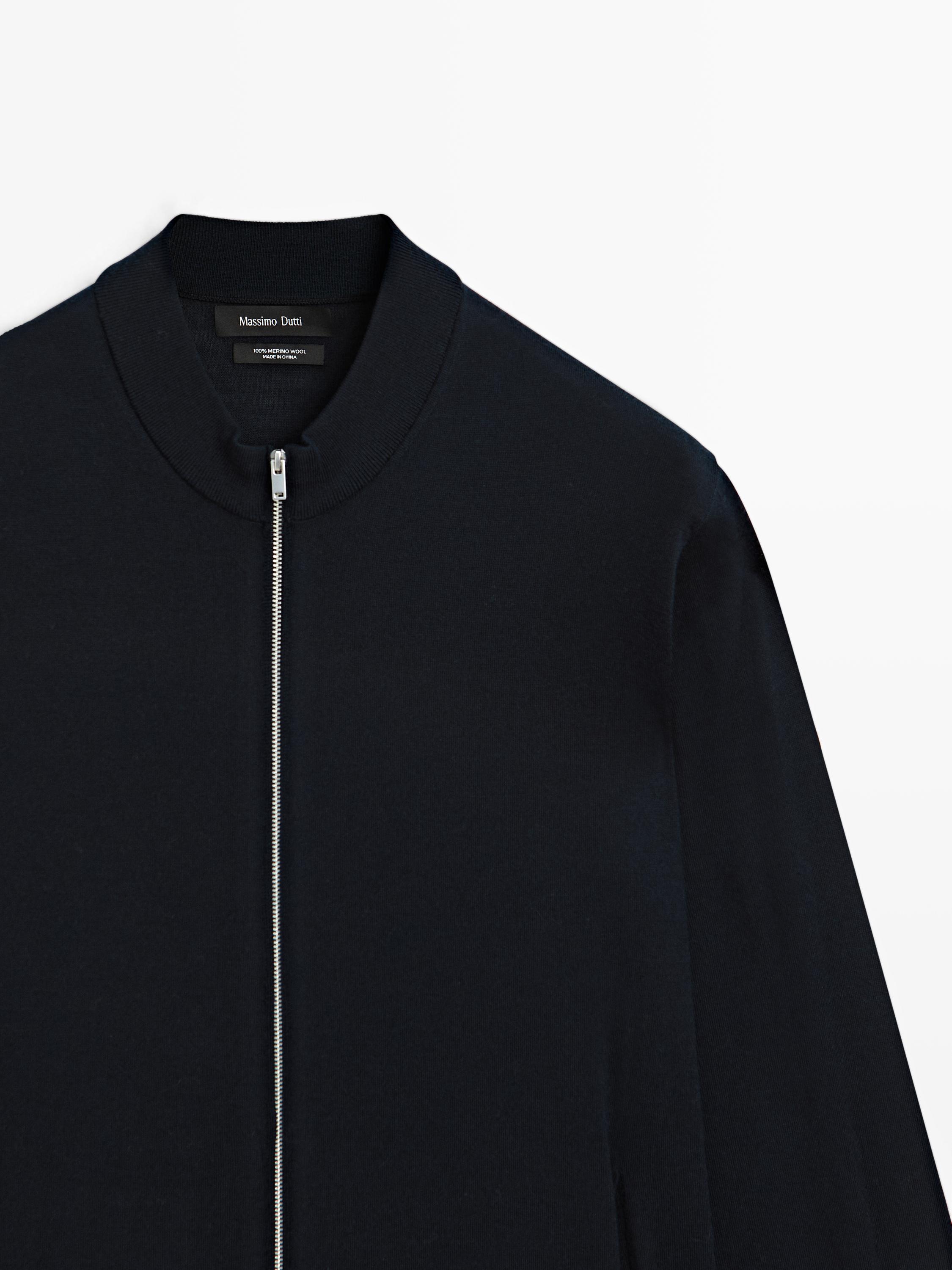 100% merino wool zip-up knit cardigan