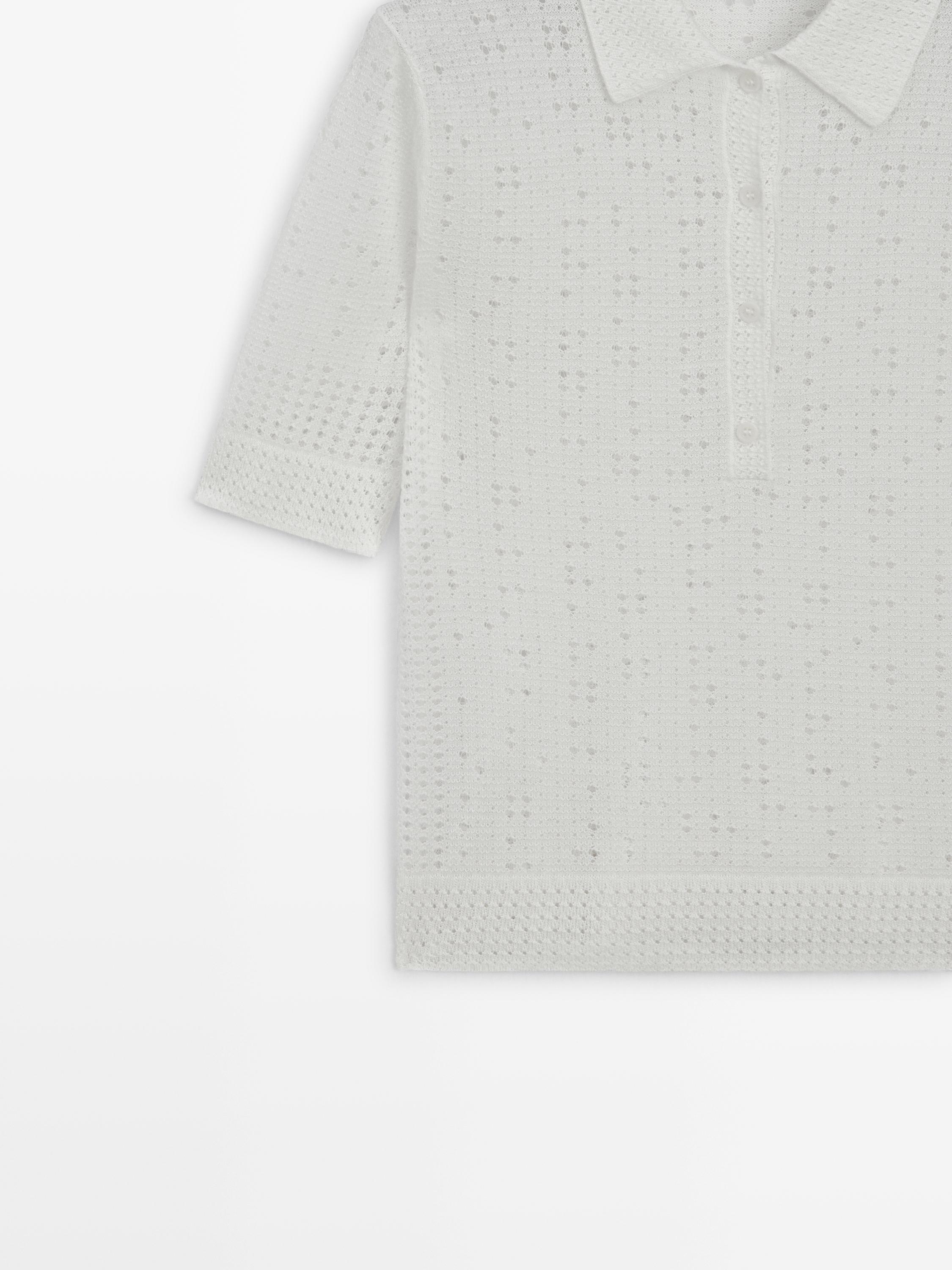 Knit sweater with a polo collar — CREAM