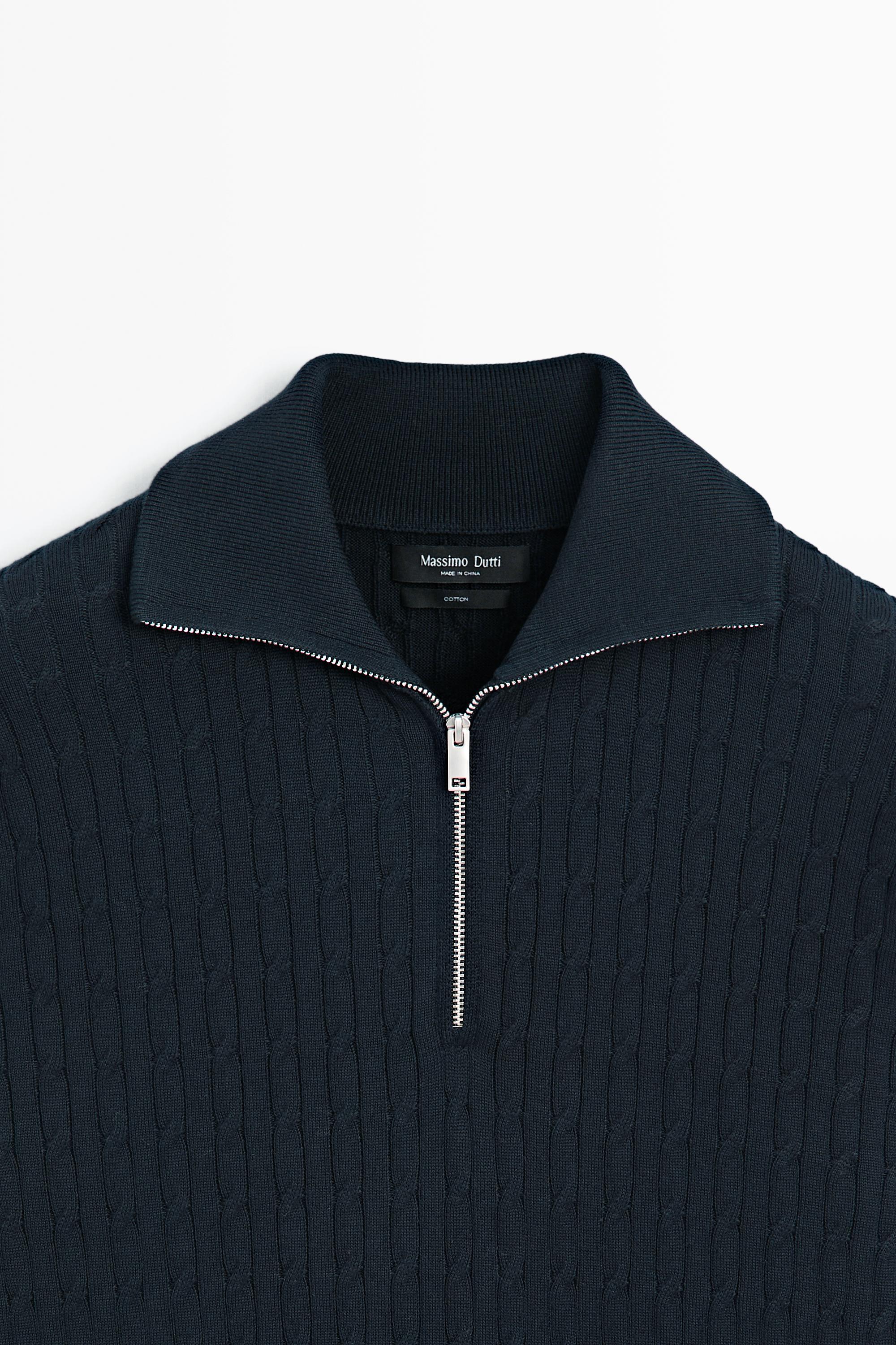 Mock neck knit zip sweater — NAVY BLUE