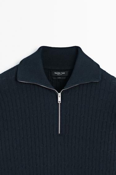 Mock neck knit zip sweater — NAVY BLUE 9