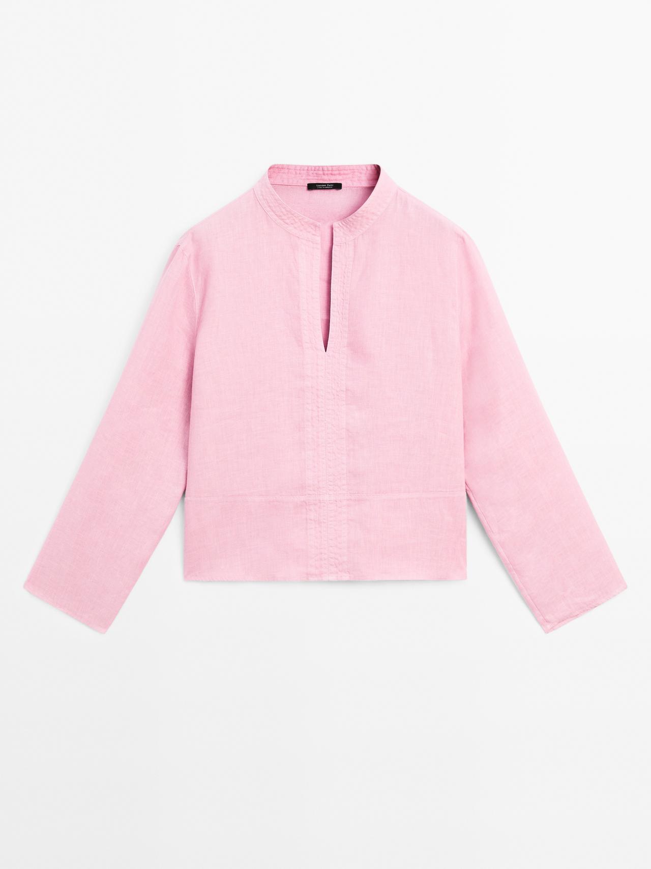Massimo Dutti - Dame - Langærmet Skjorte I 100 % Hør - Rosa - Xs