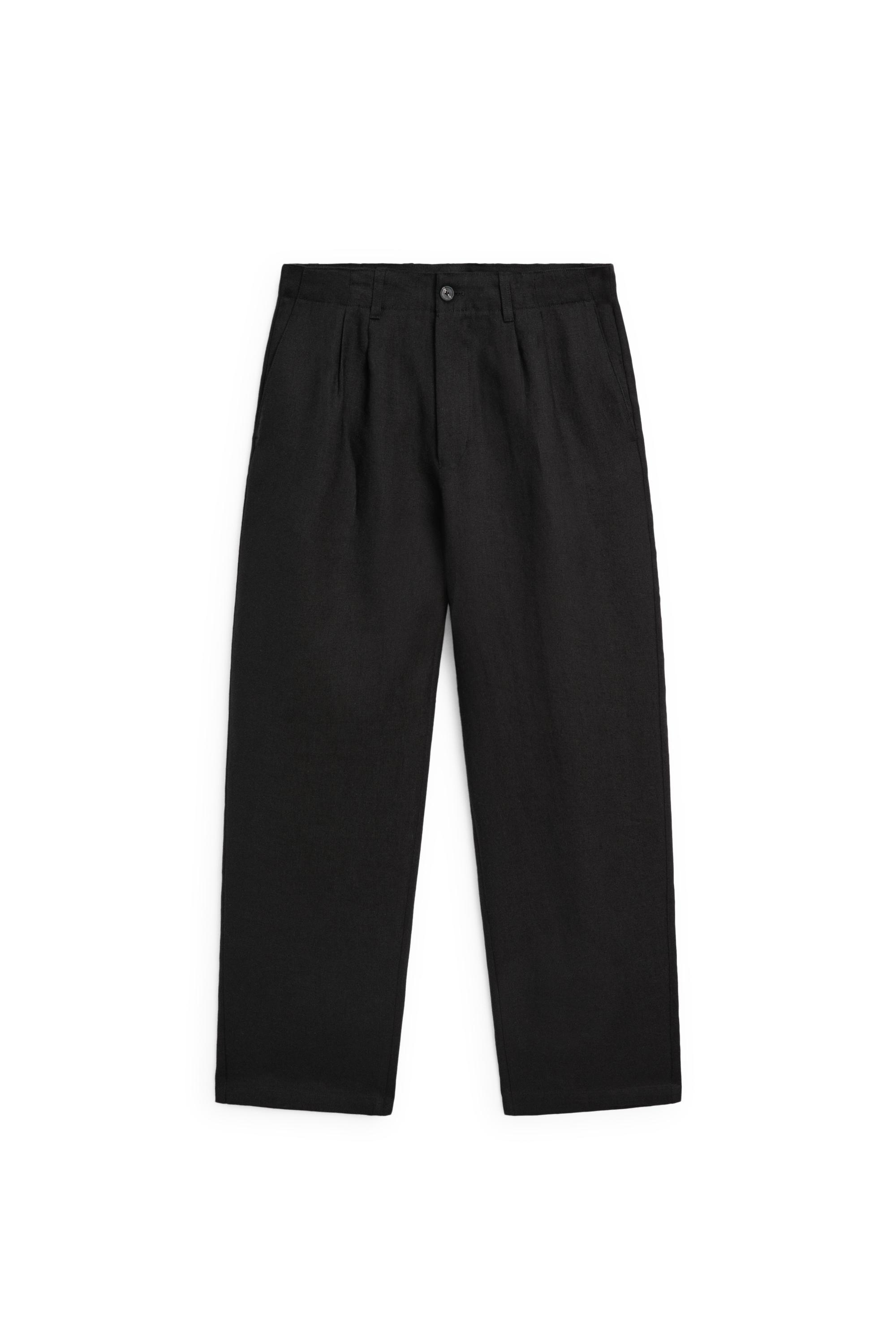 100% linen pants with dart detail — BLACK