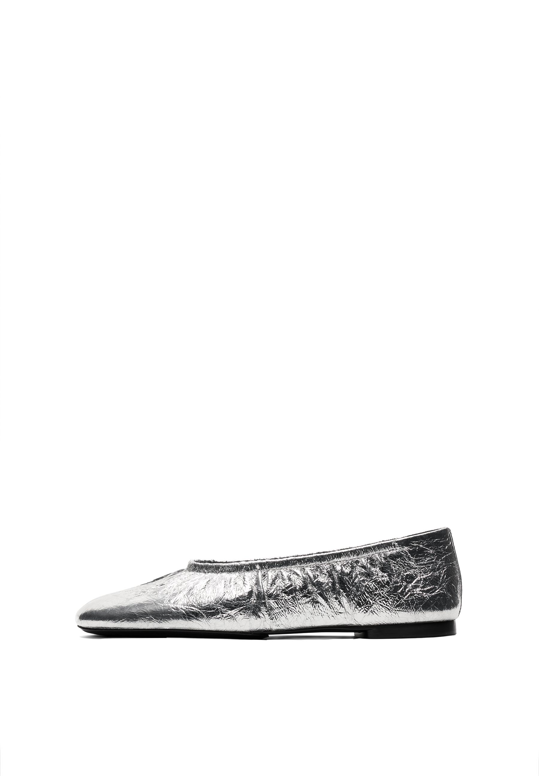 Metallic leather ballet flats — SILVER