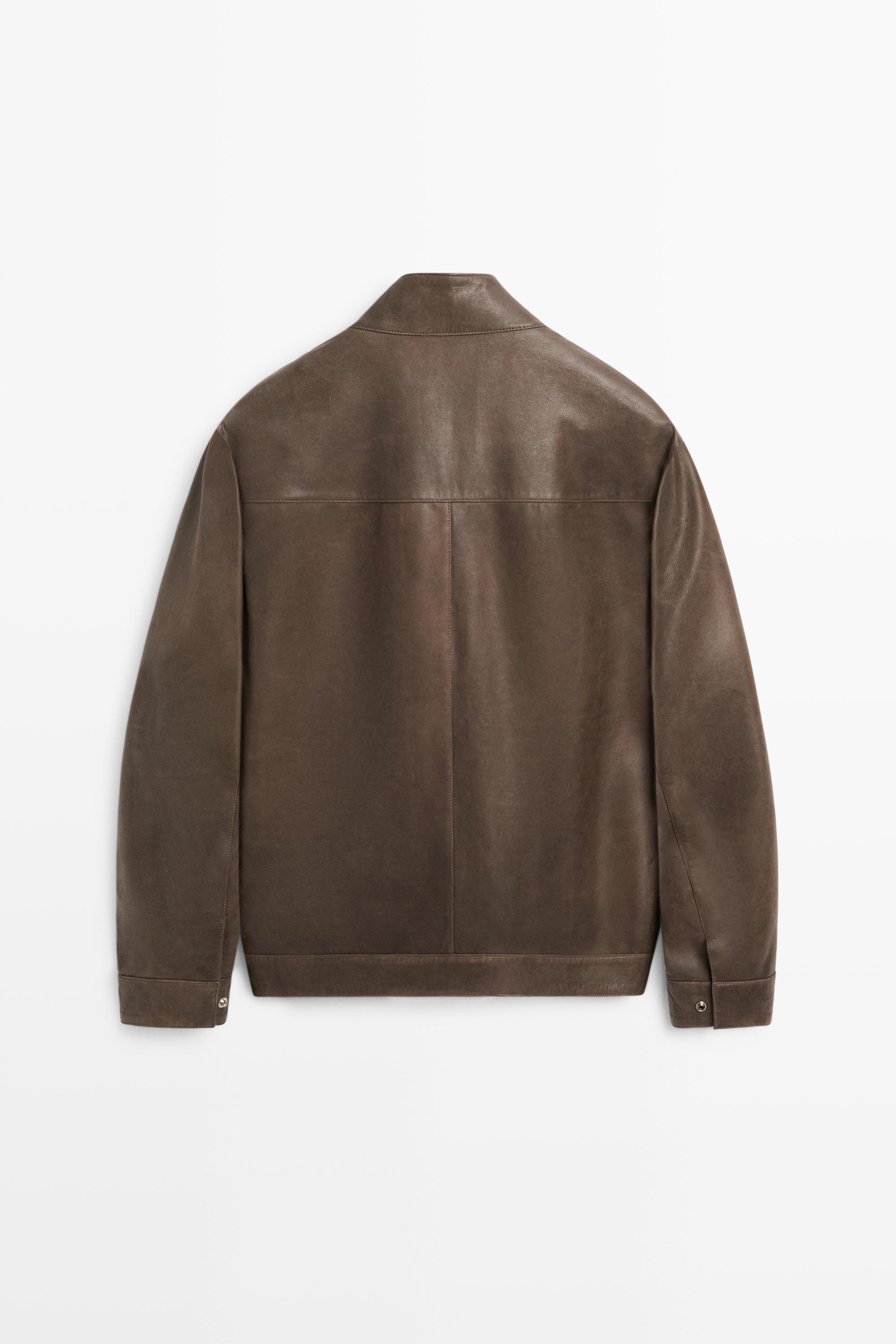 Nappa leather jacket with collar detail — Khaki