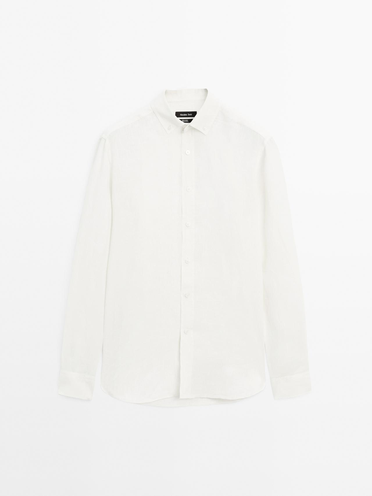 Massimo Dutti - Herre - Regular Fit Skjorte I 100 % Hør - Råhvid - Xxl