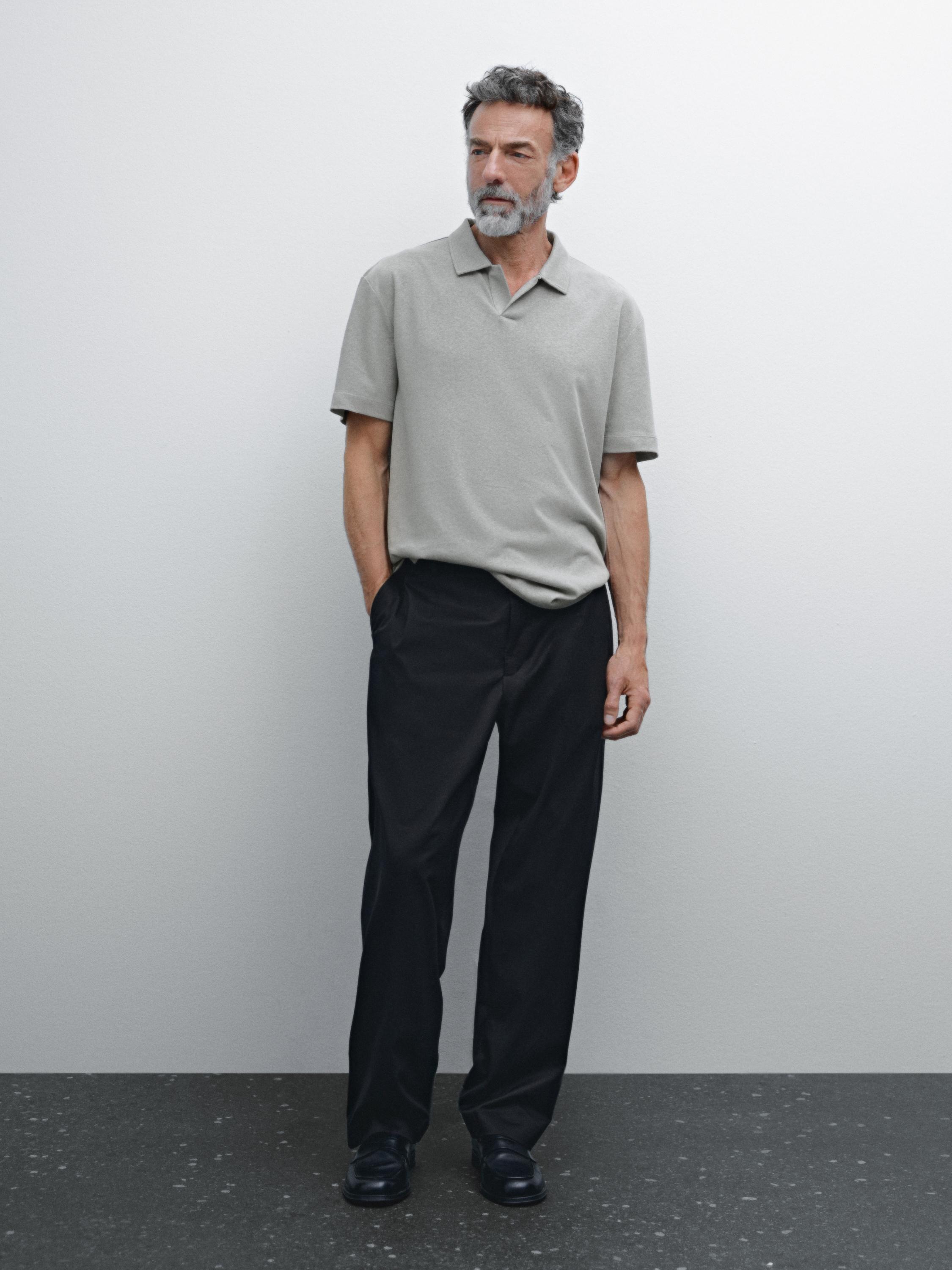 Linen blend short sleeve polo shirt