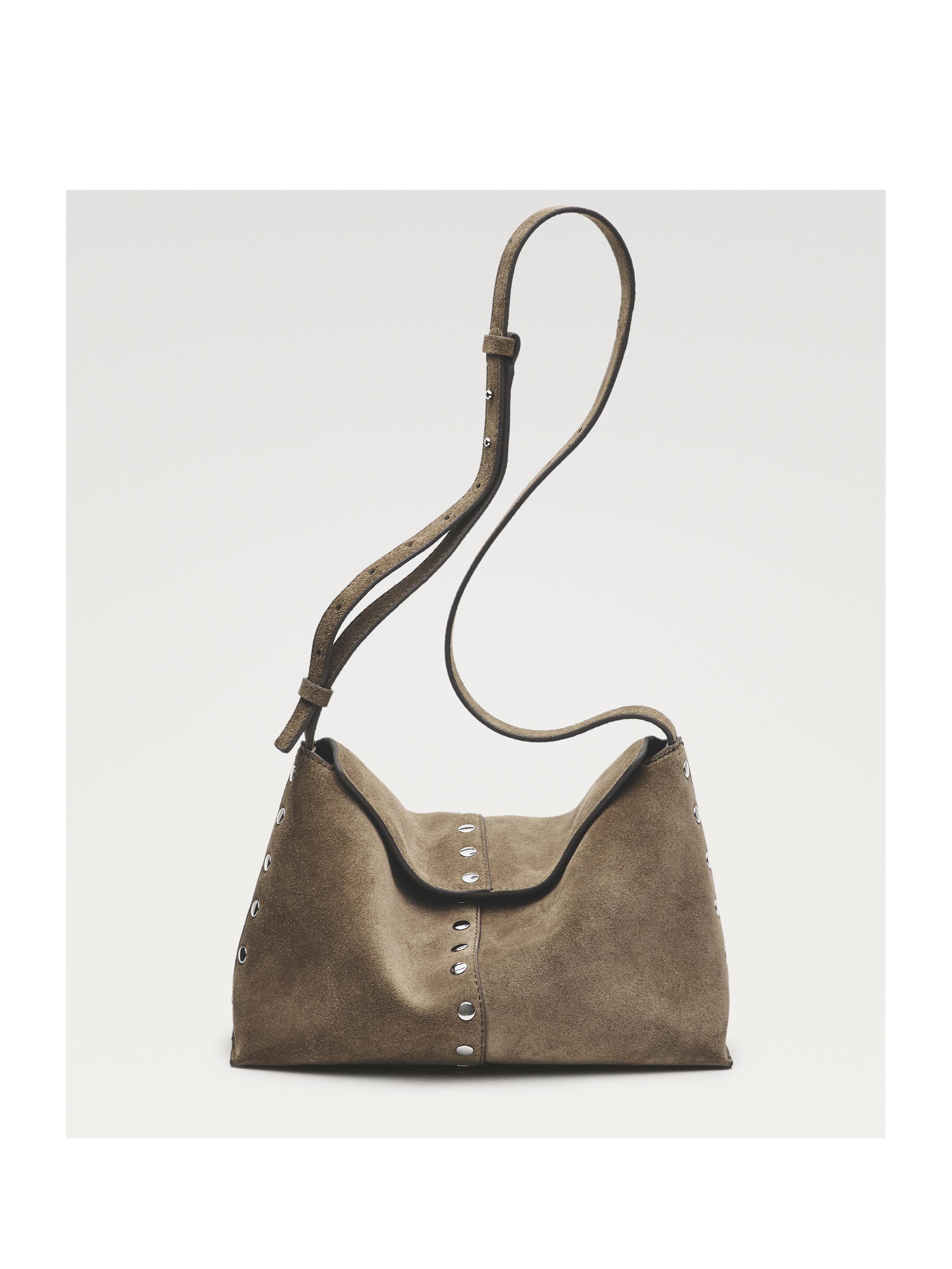Split leather bag with stud details — MOLE BROWN