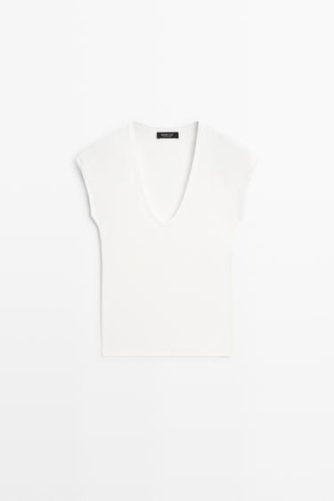 V-neck T-shirt — Off white 2