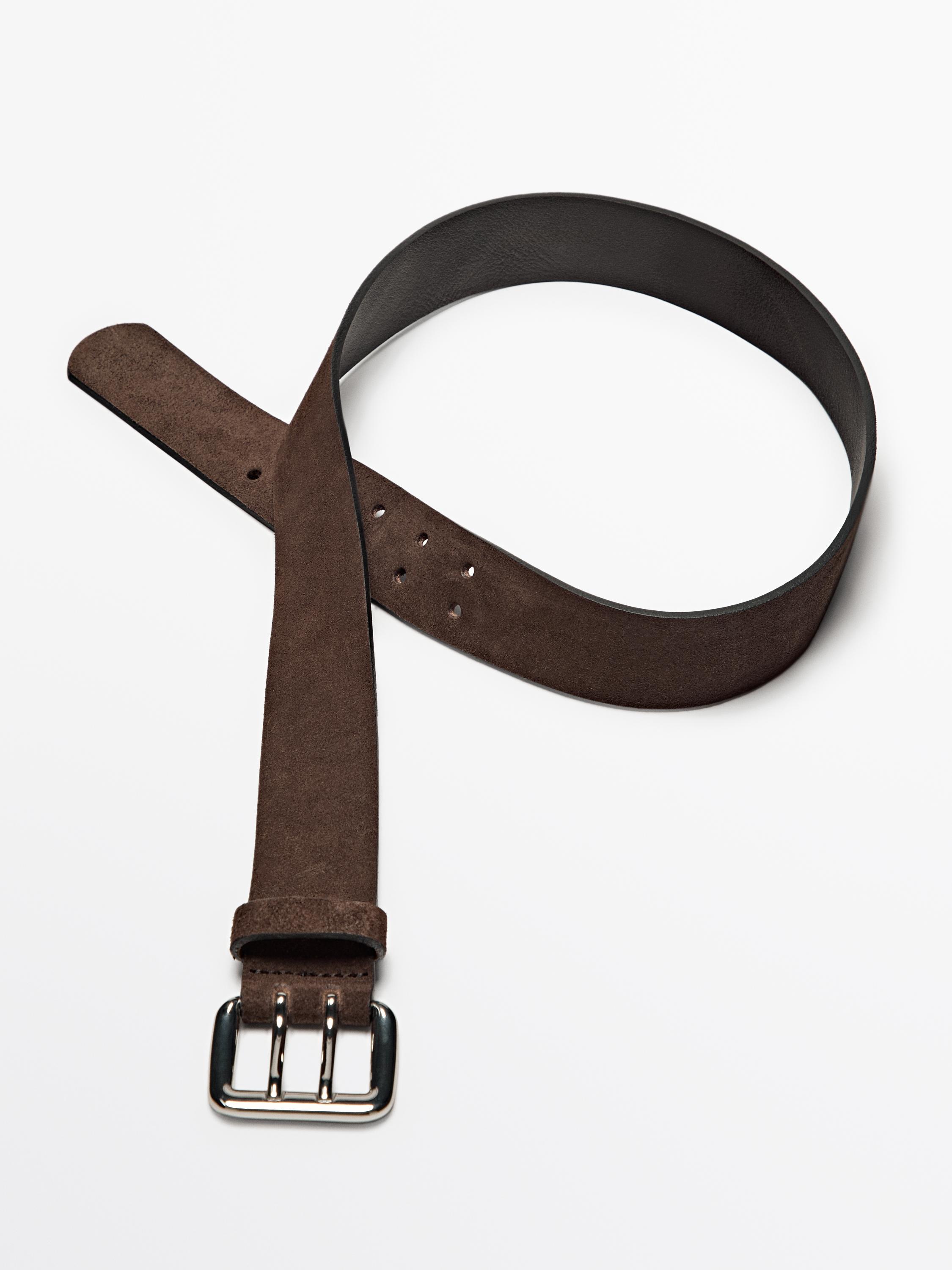 Nubuck leather belt with double buckle