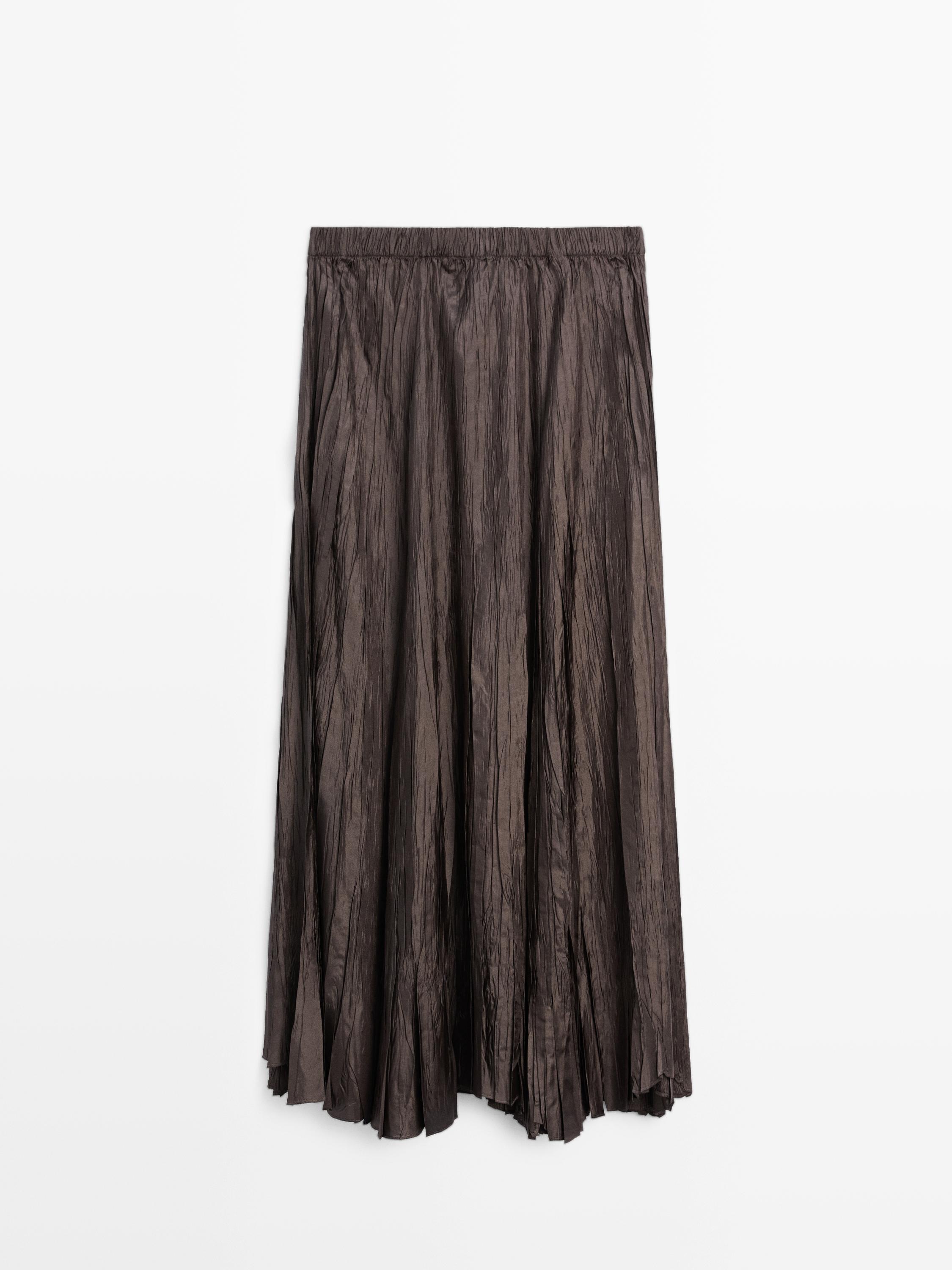 Long pleated creased-effect skirt