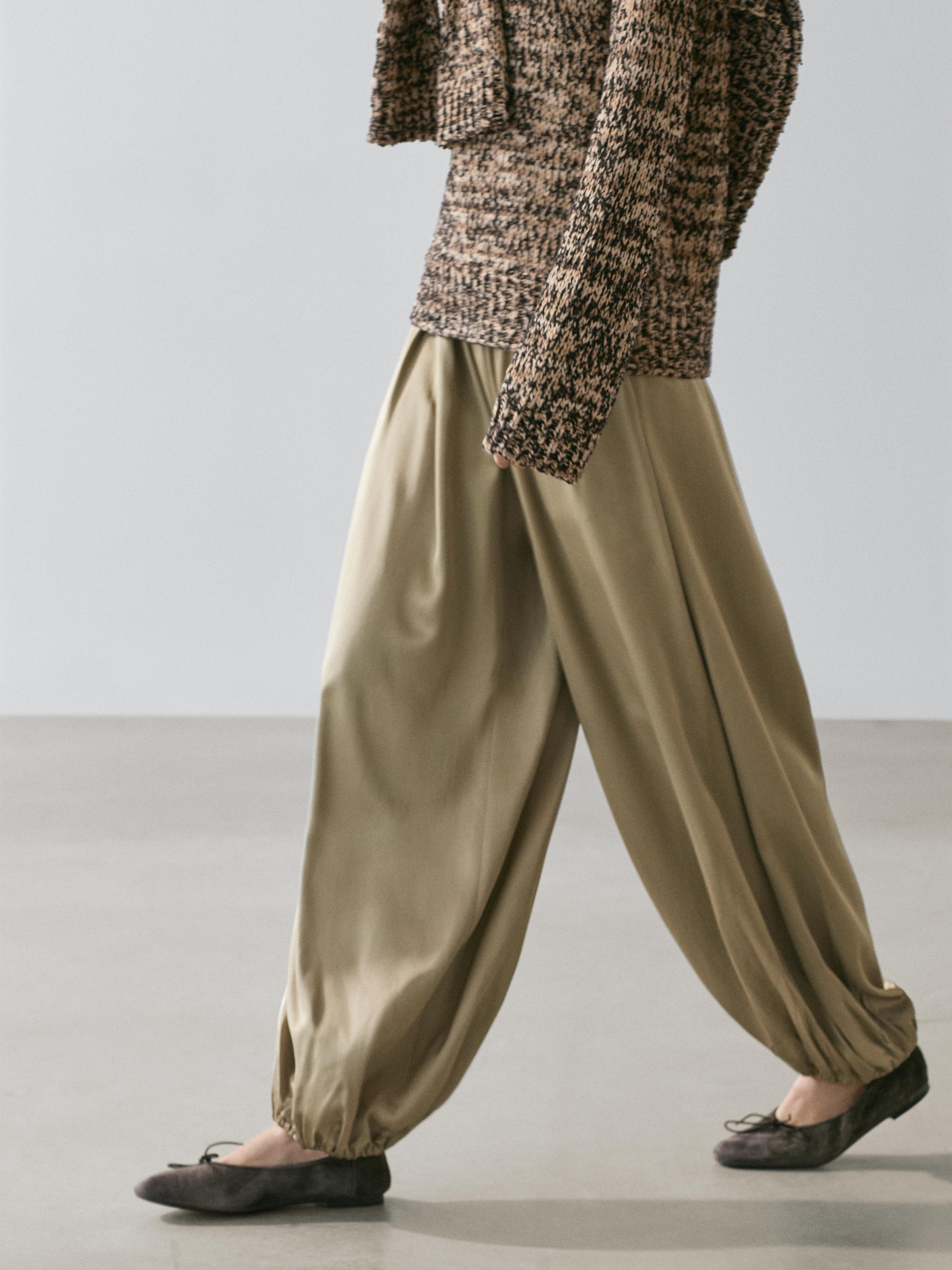 Balloon fit satin pants — BEIGE