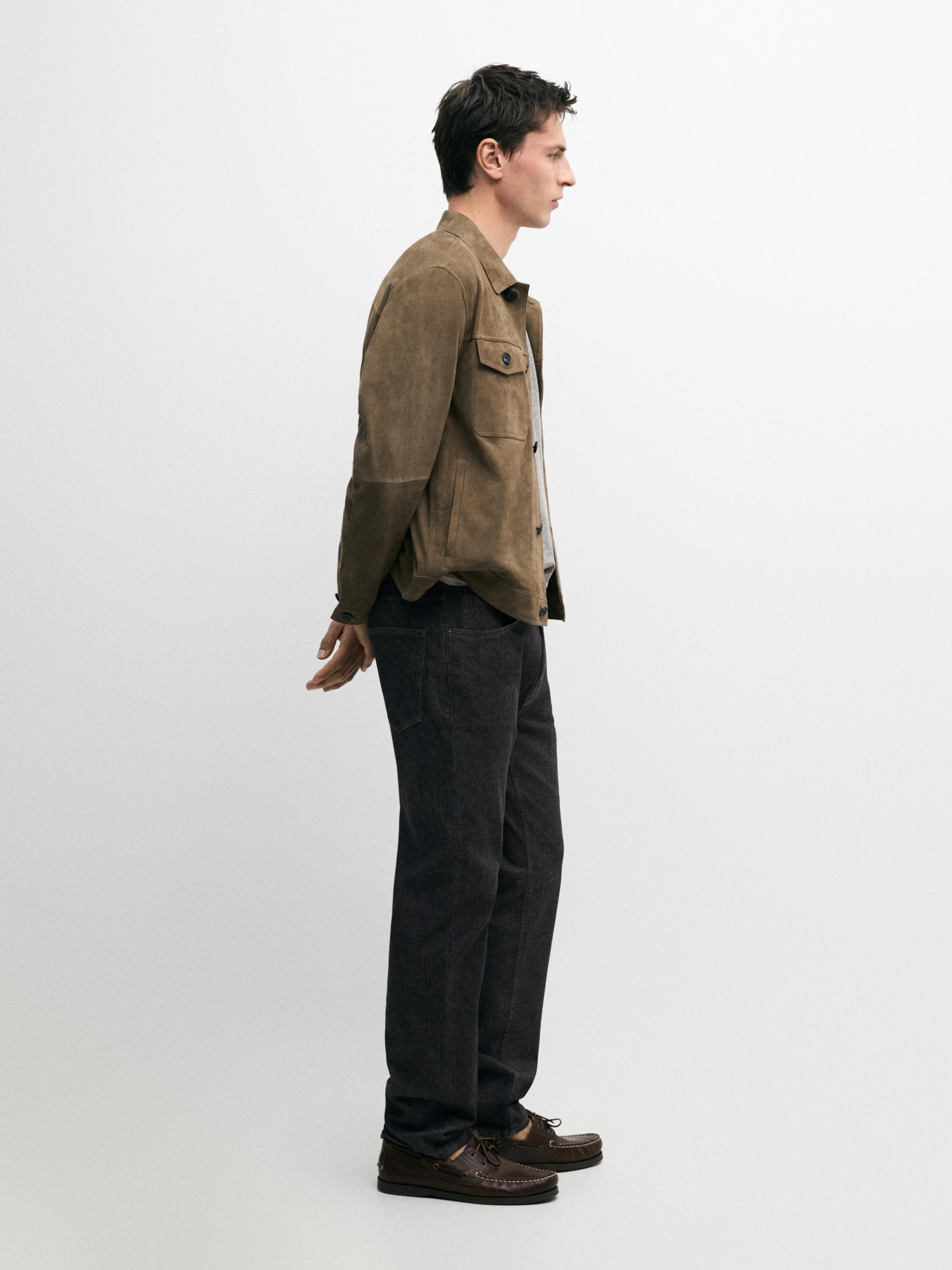 Distressed effect leather jacket with pockets — PALE GREEN