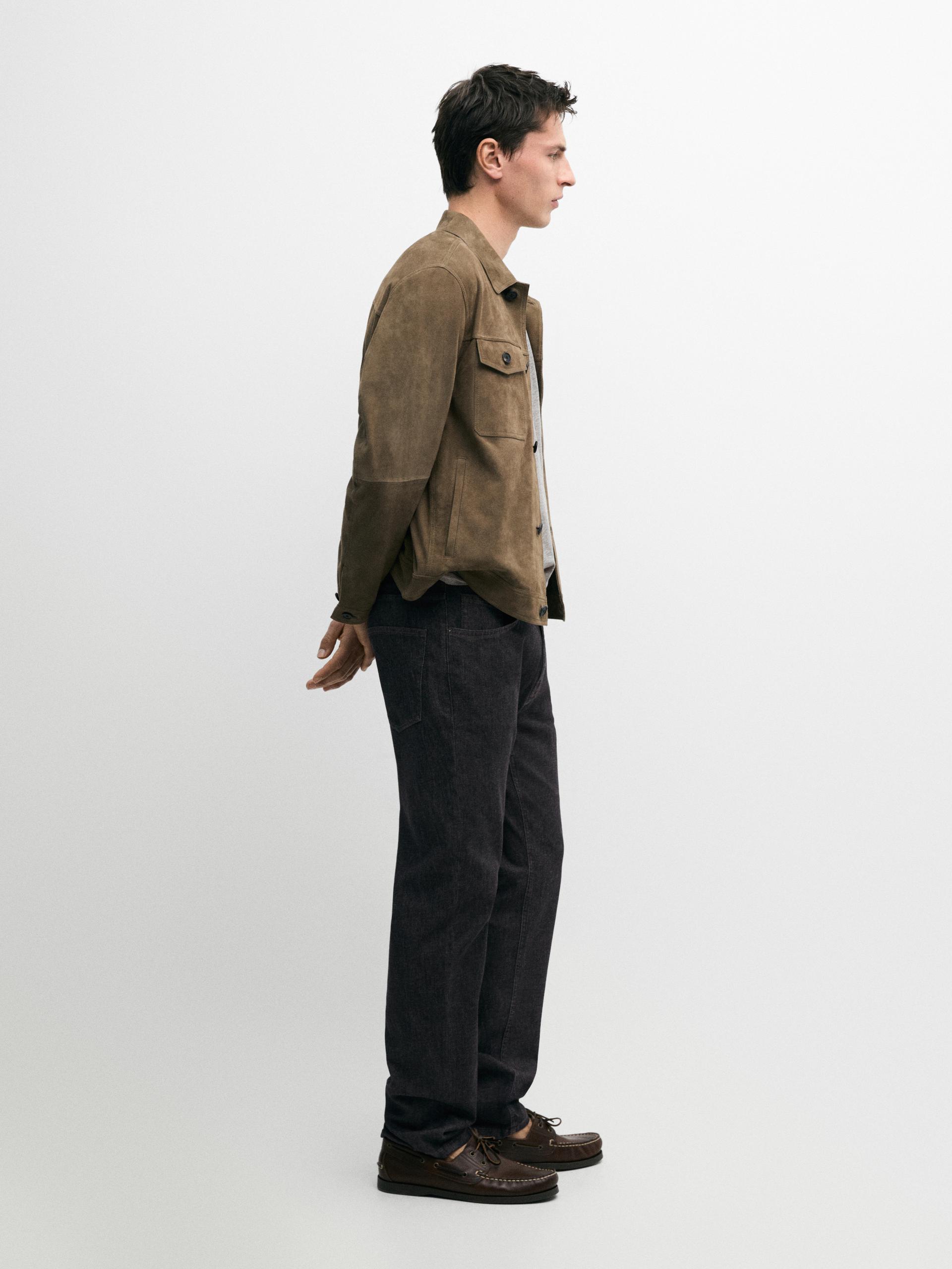 Veste À Poches En Cuir Effet Usé - Vert Clair - M - Massimo Dutti - Homme