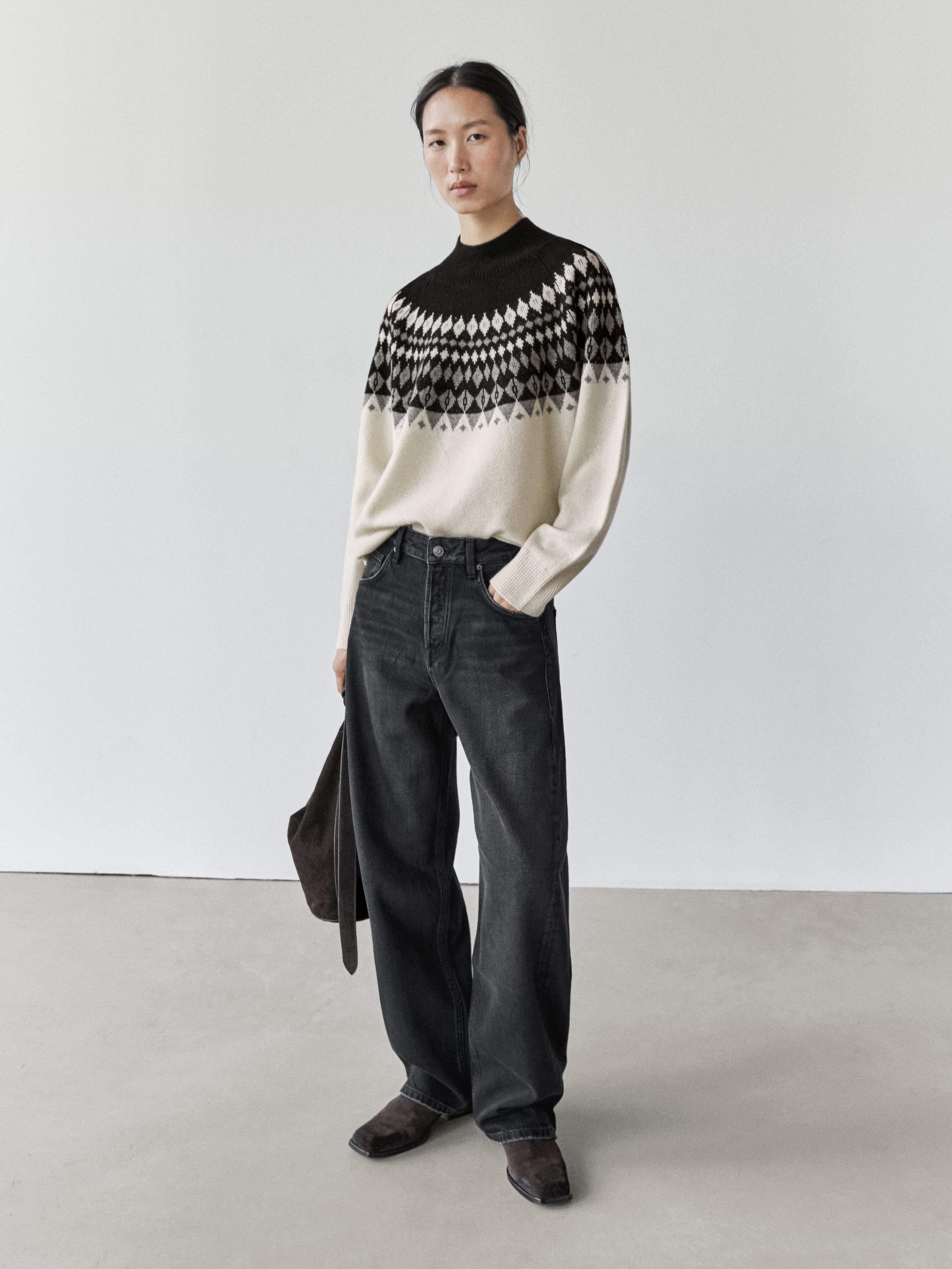 Wool blend jacquard knit sweater