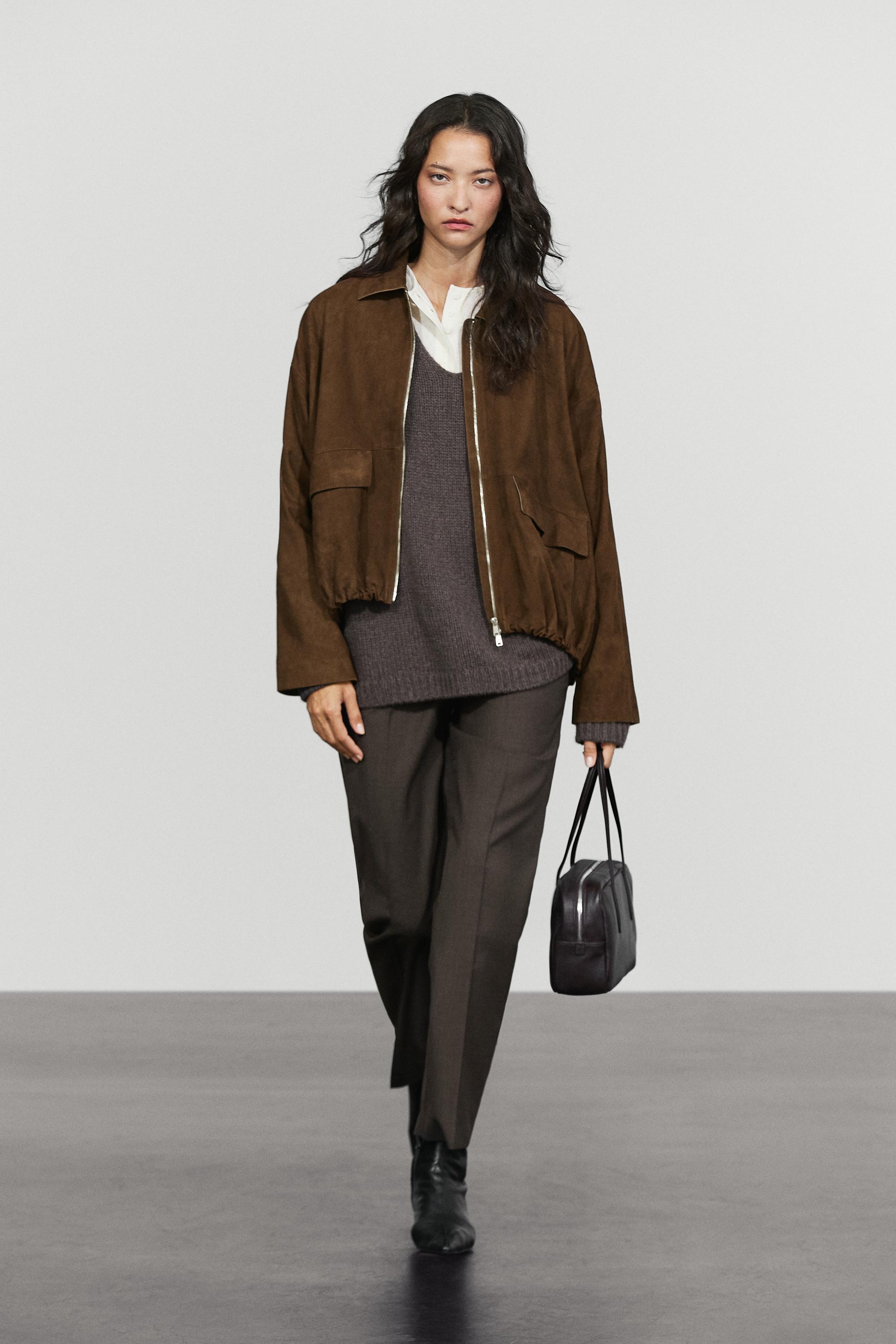 Bomber oversize in pelle con finitura in pelle scamosciata
