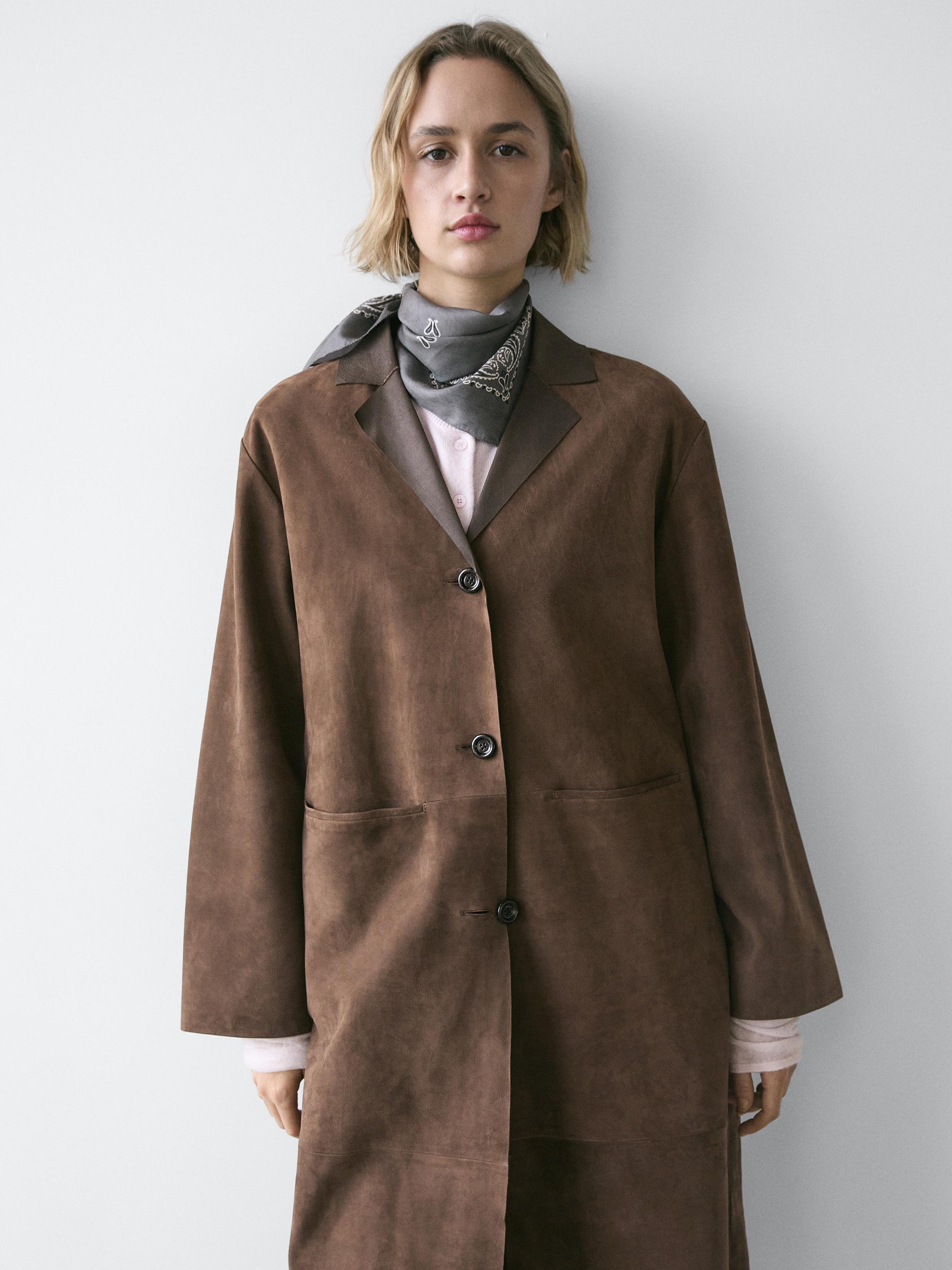 Long suede leather coat — BROWN