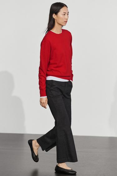Wool blend crew neck knit sweater — RED 5