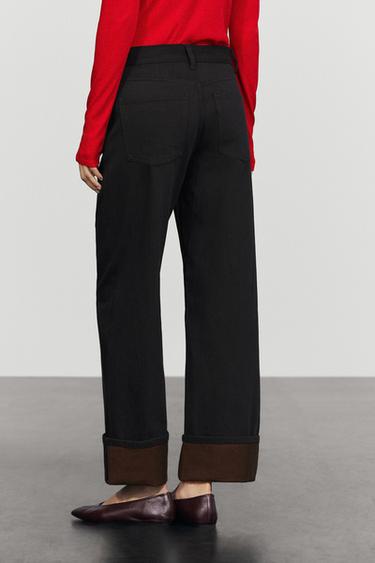 Mid-rise wide-leg jeans with turn-up hems — INDIGO 5