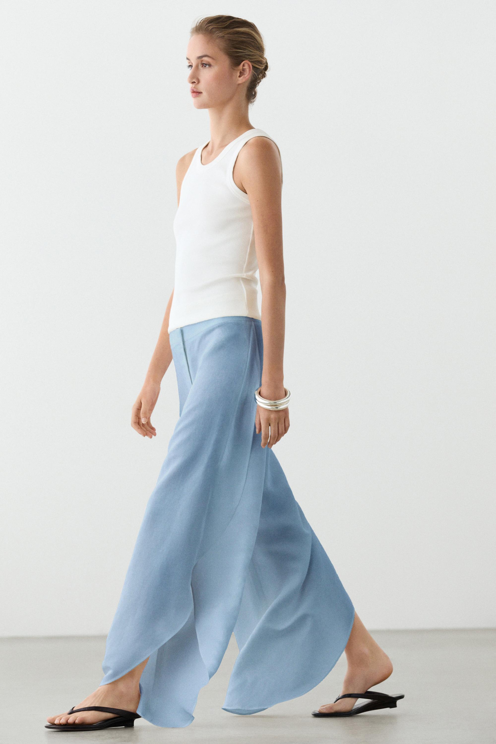 Voluminous flowing linen blend pants — SKY BLUE