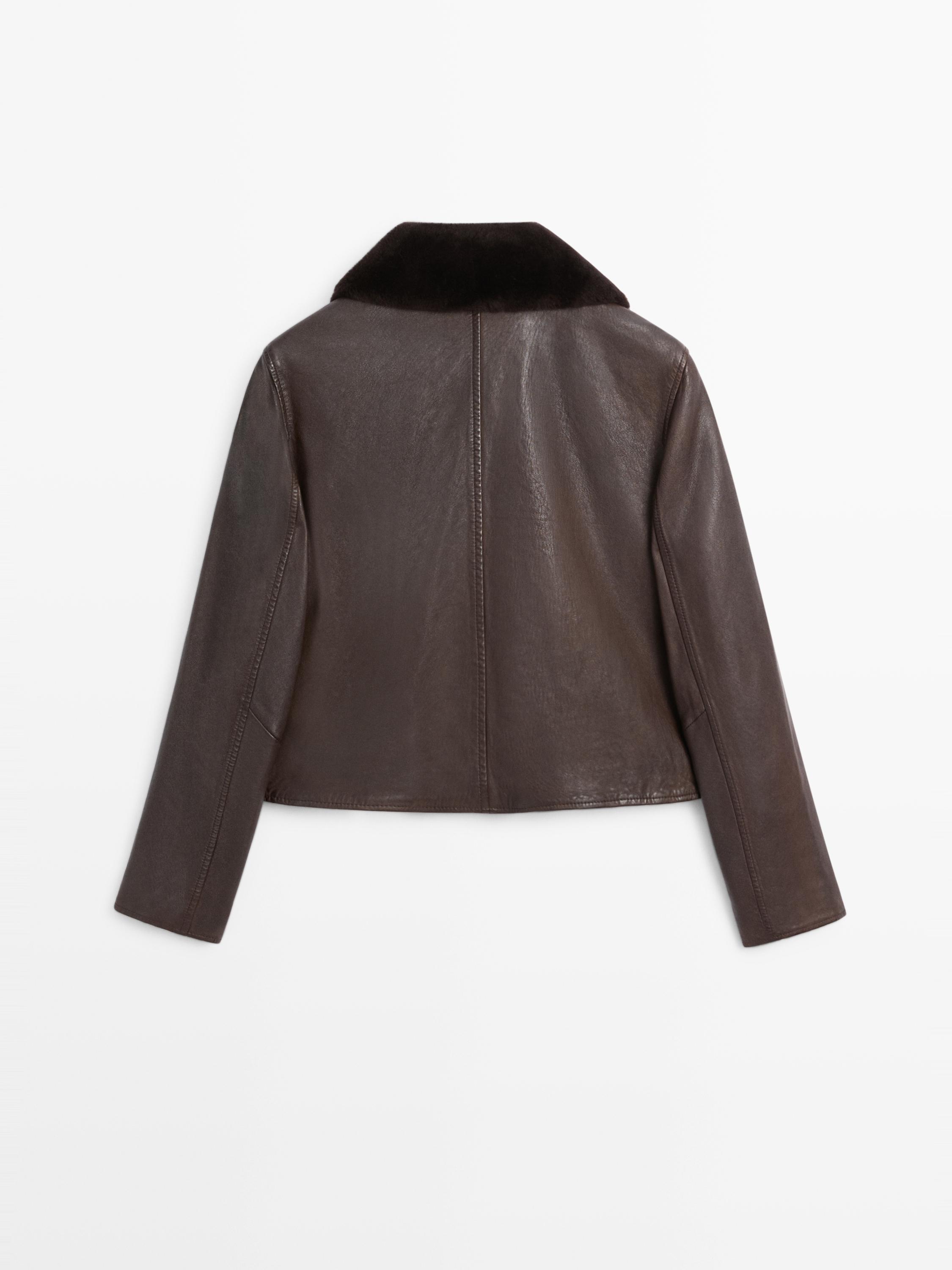 Jakna od napa kože sa kragnom od jagnjećeg krzna