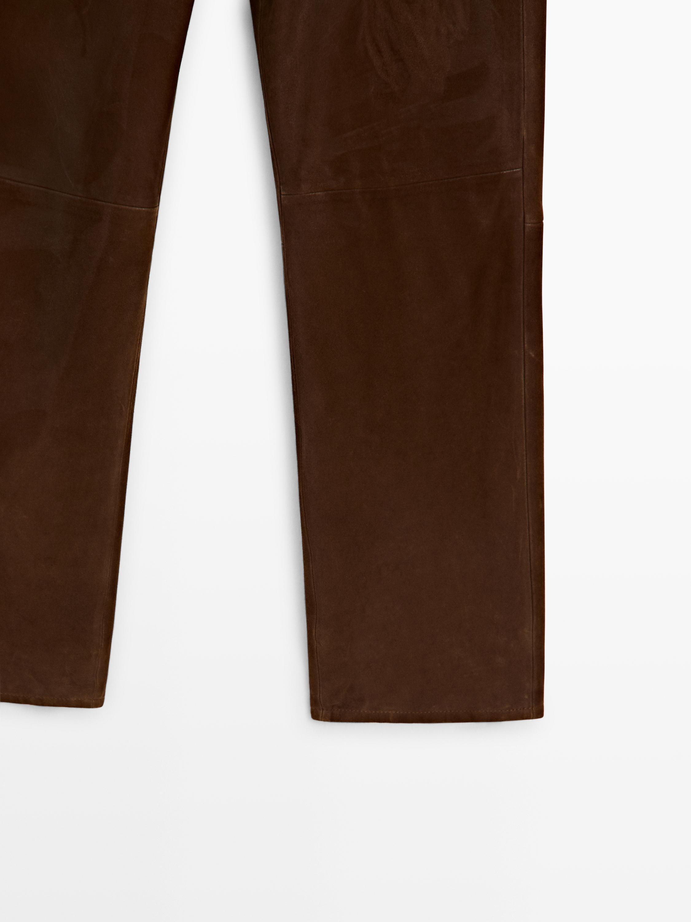 Cropped suede leather trousers with drawstrings — BROWN