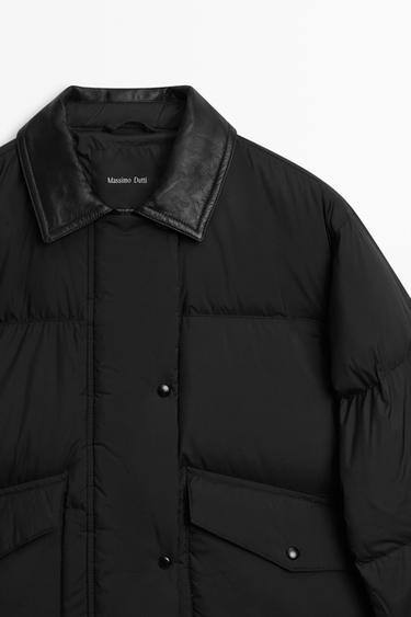 Down bomber jacket with nappa leather collar — BLACK 4