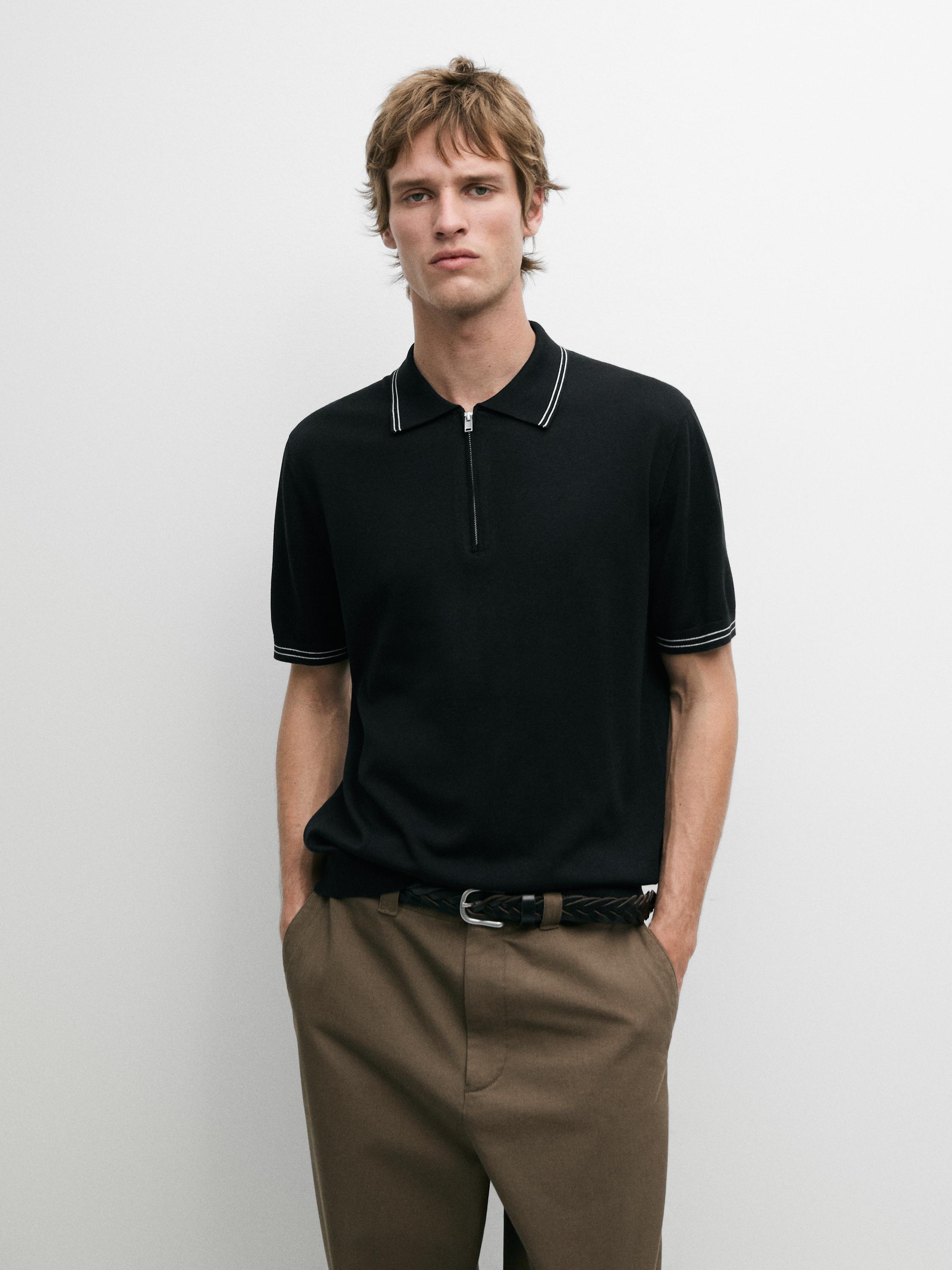 Knit polo sweater with collar detail