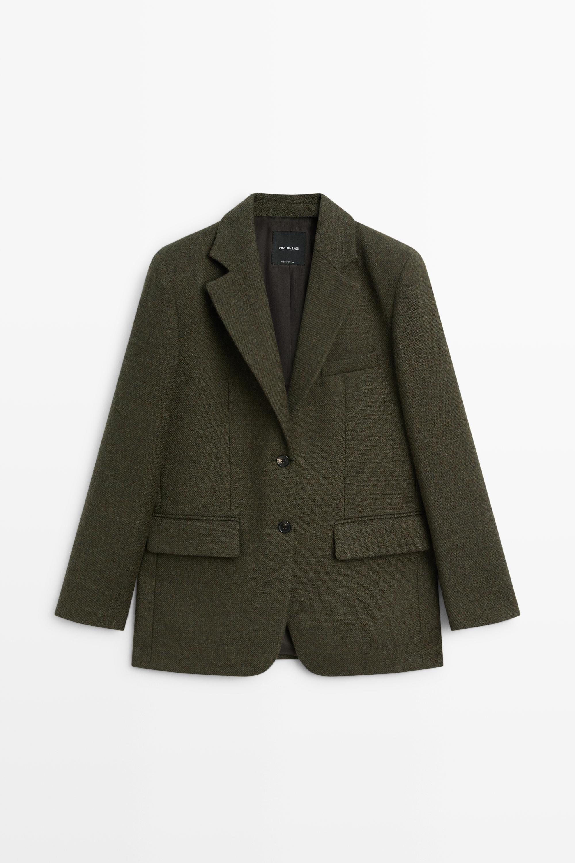 100% Melange Wool Blazer by Massimo Dutti