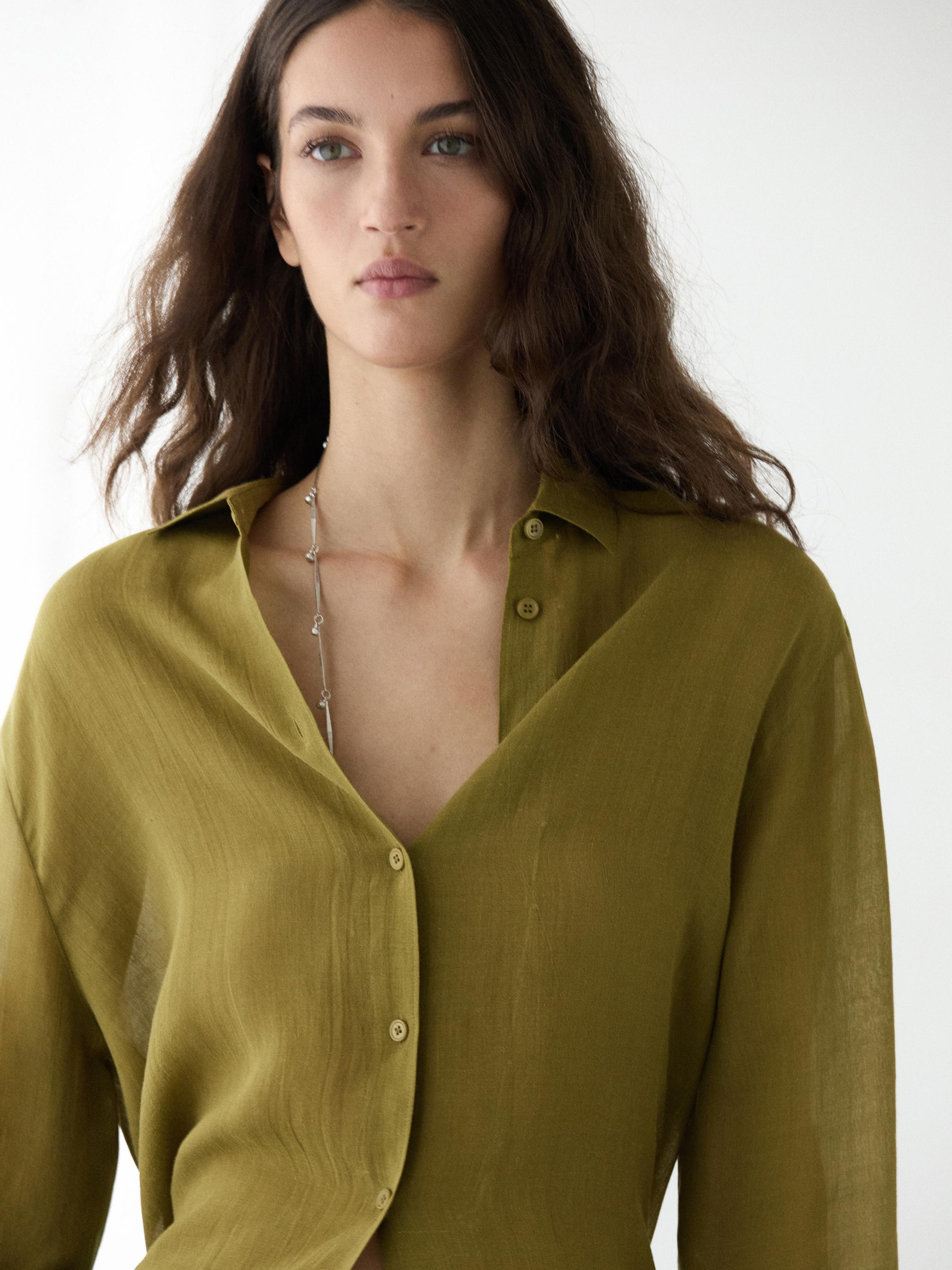 Flowing shirt with shirt collar — GREEN