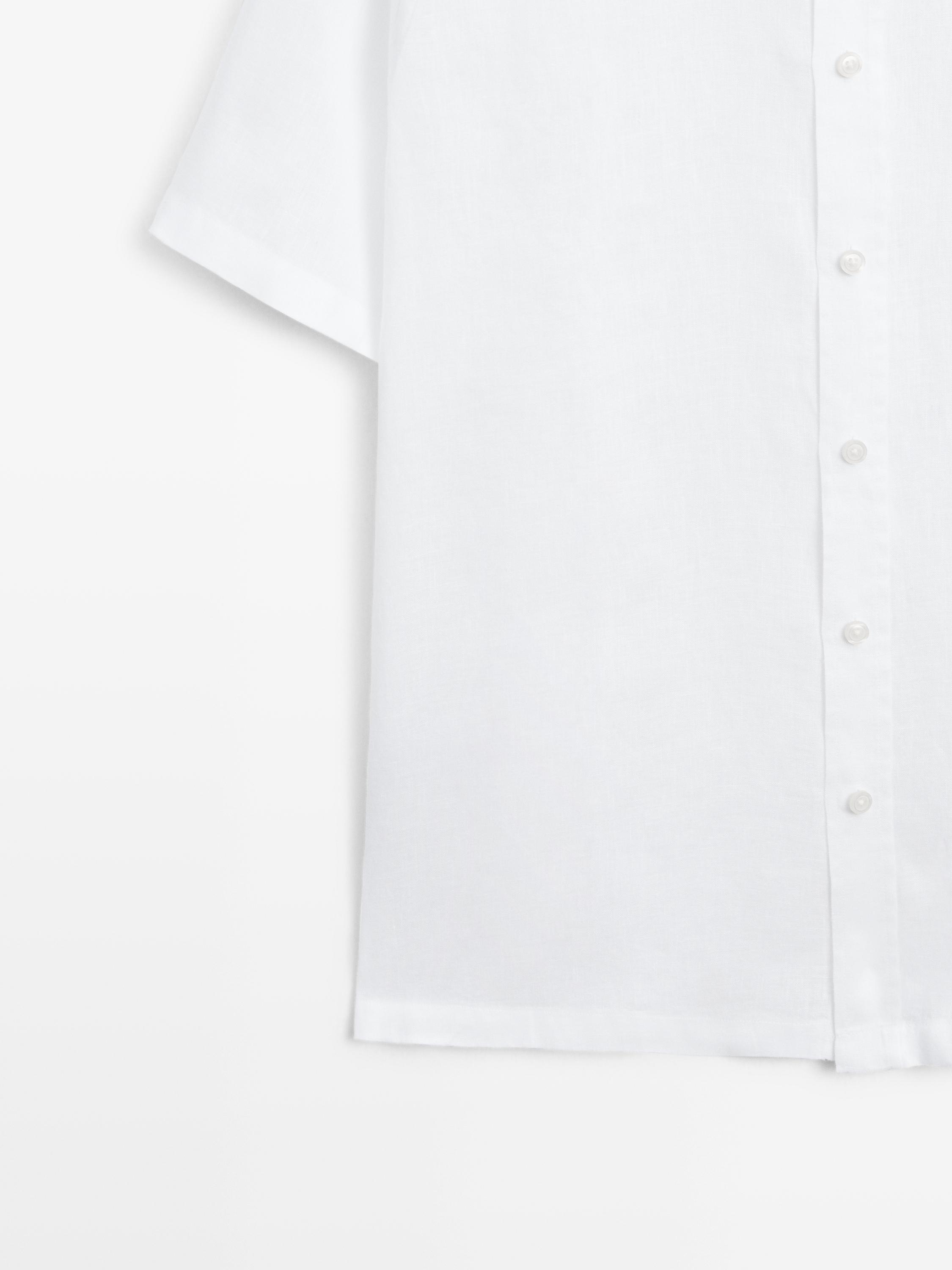 100% linen regular fit short sleeve shirt — WHITE