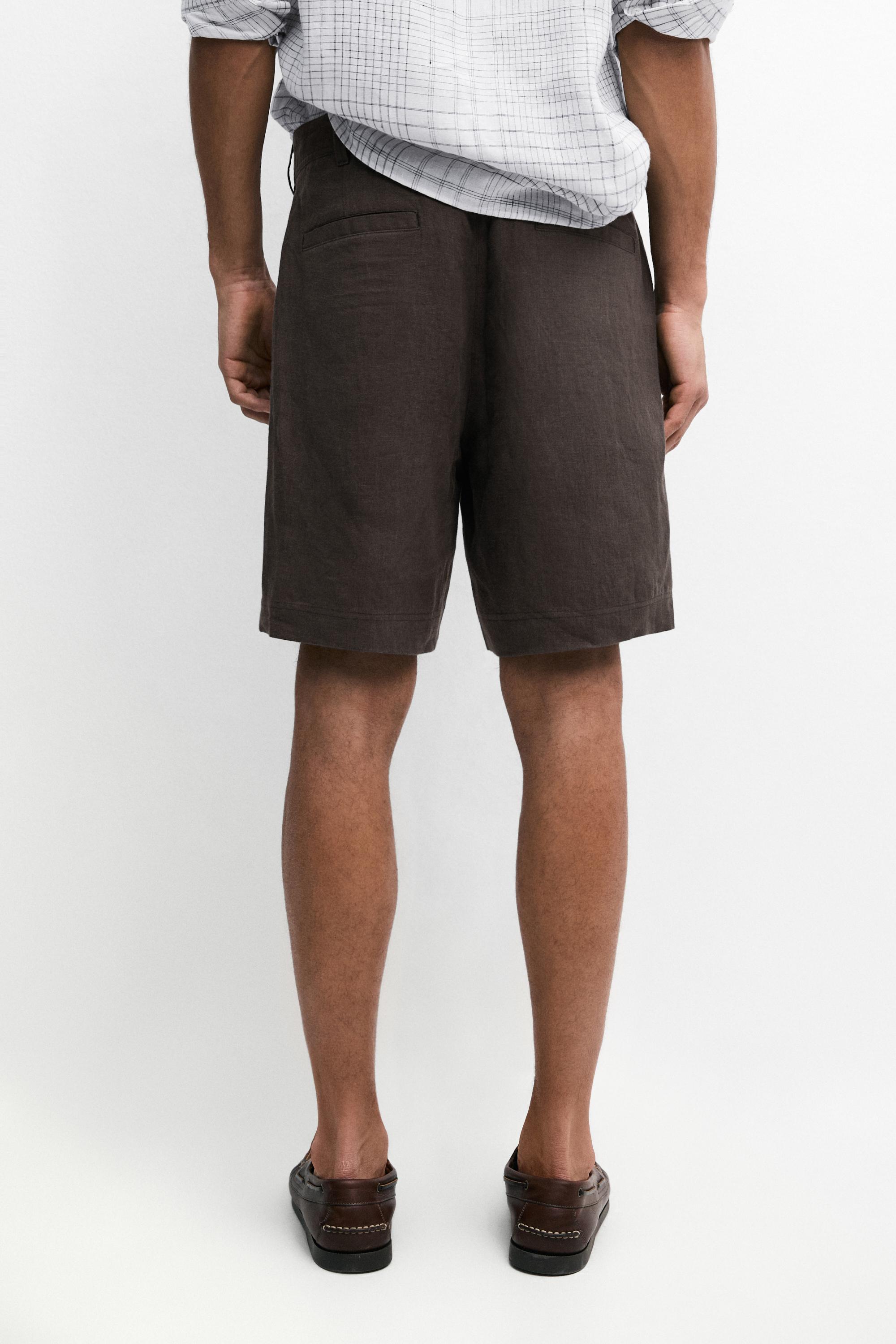 100% linen short Bermuda shorts — BROWN